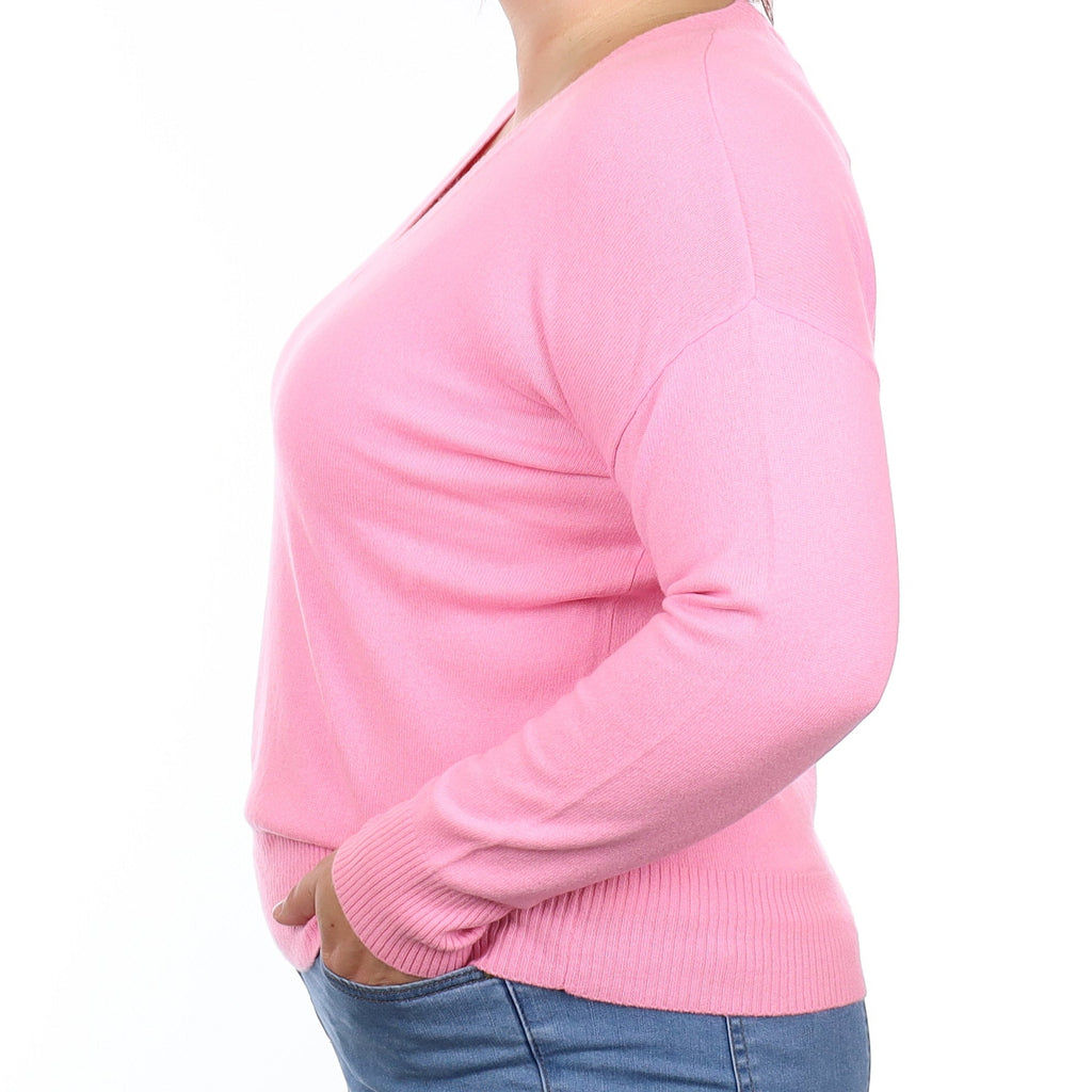 Bubblegum Pink Cashmere V Neck Jumper Large