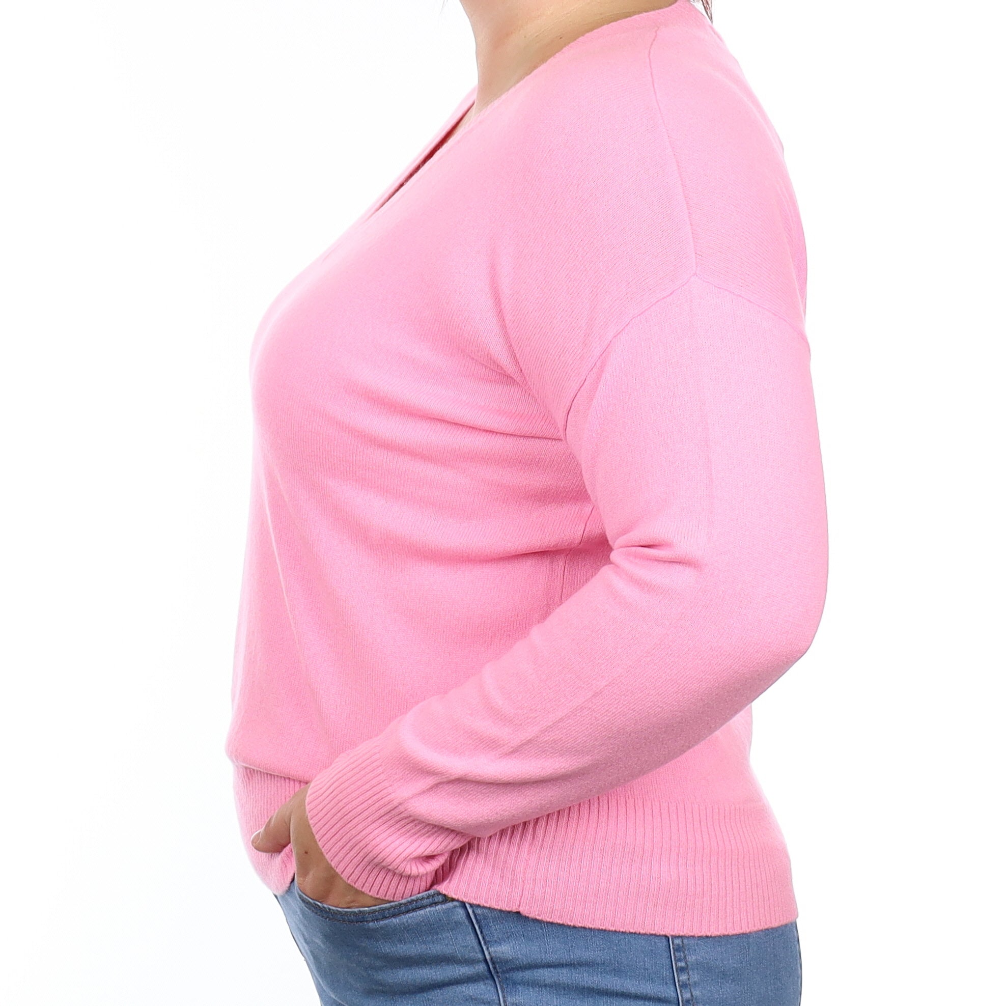 Bubblegum Pink Cashmere V Neck Jumper Large