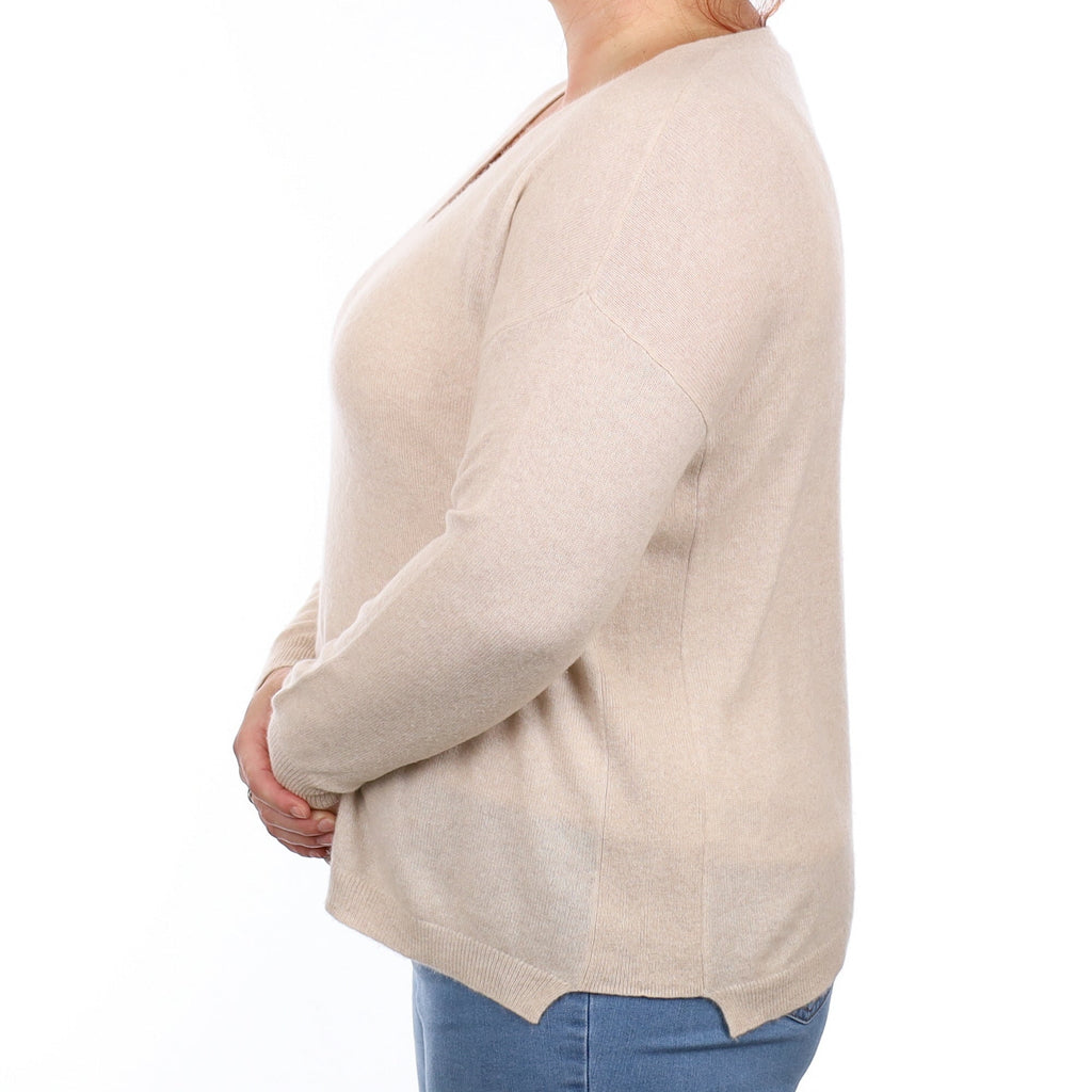 Poetry Oatmeal Cashmere V Neck Jumper Large