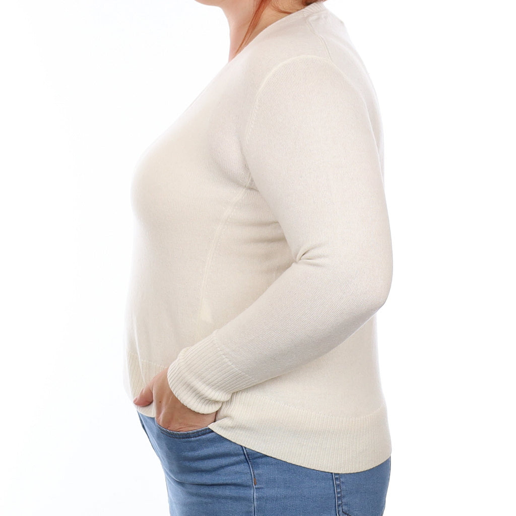 Ivory Cashmere V Neck Jumper Large