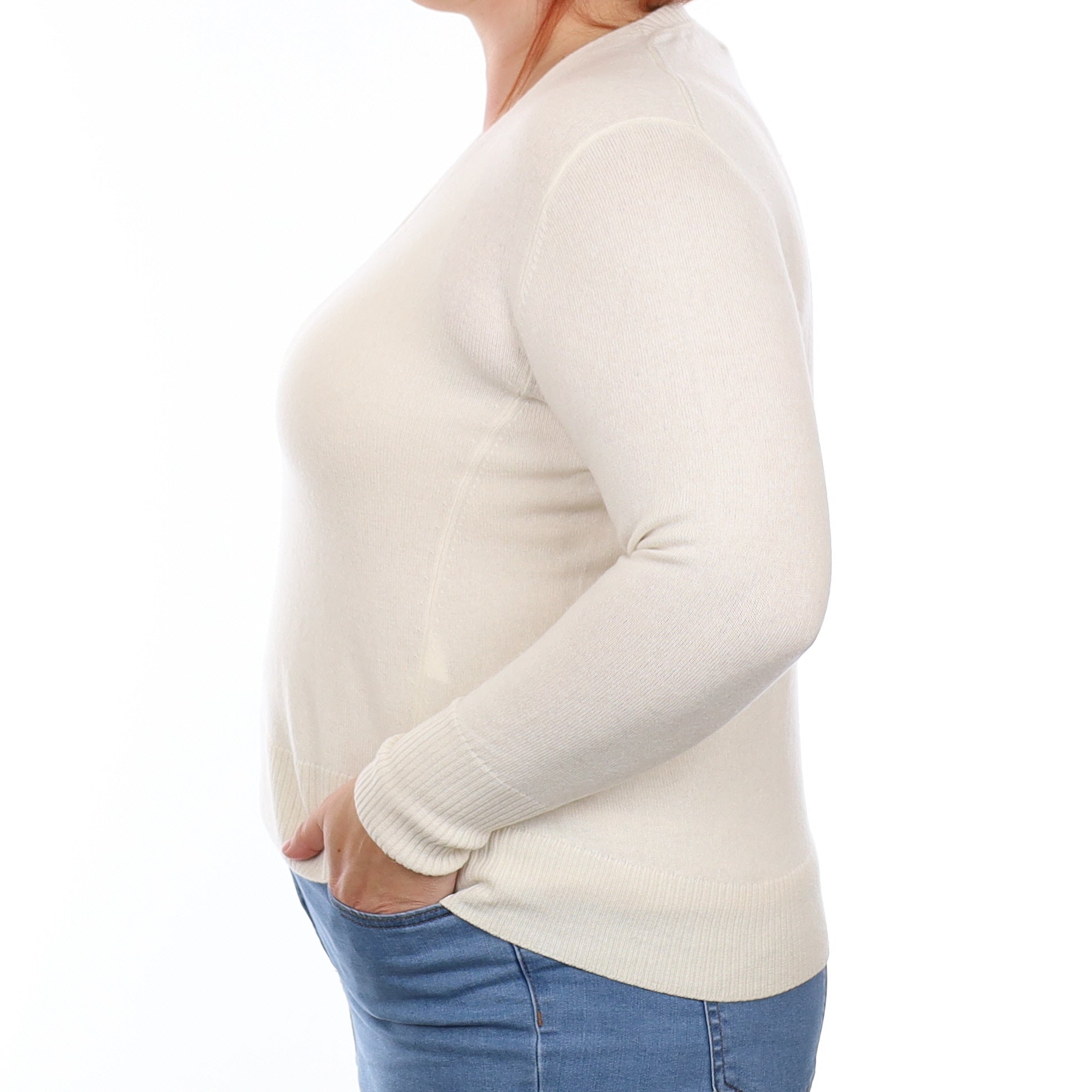 Ivory Cashmere V Neck Jumper Large