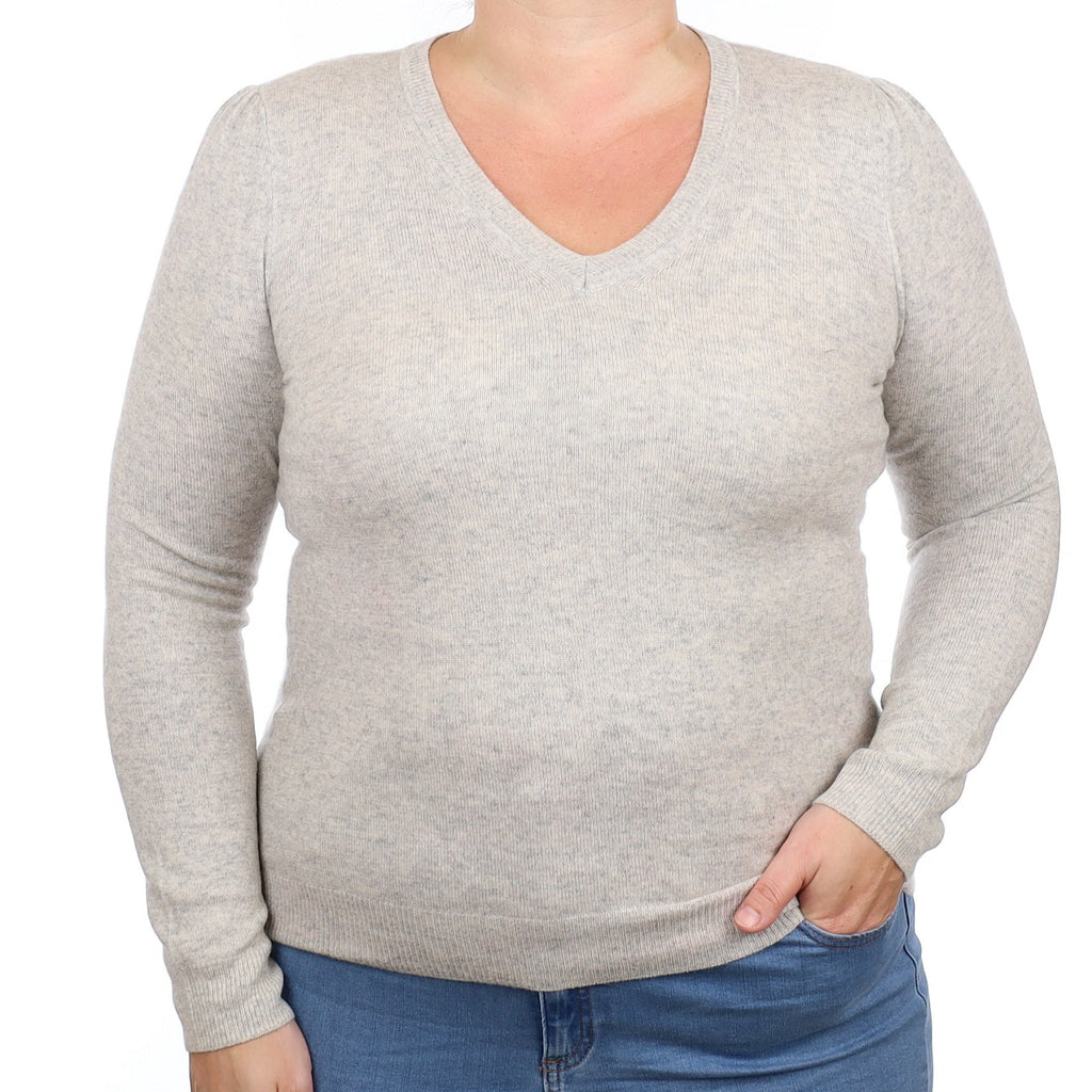 Smoke Grey Lightweight Cashmere V Neck Jumper Large