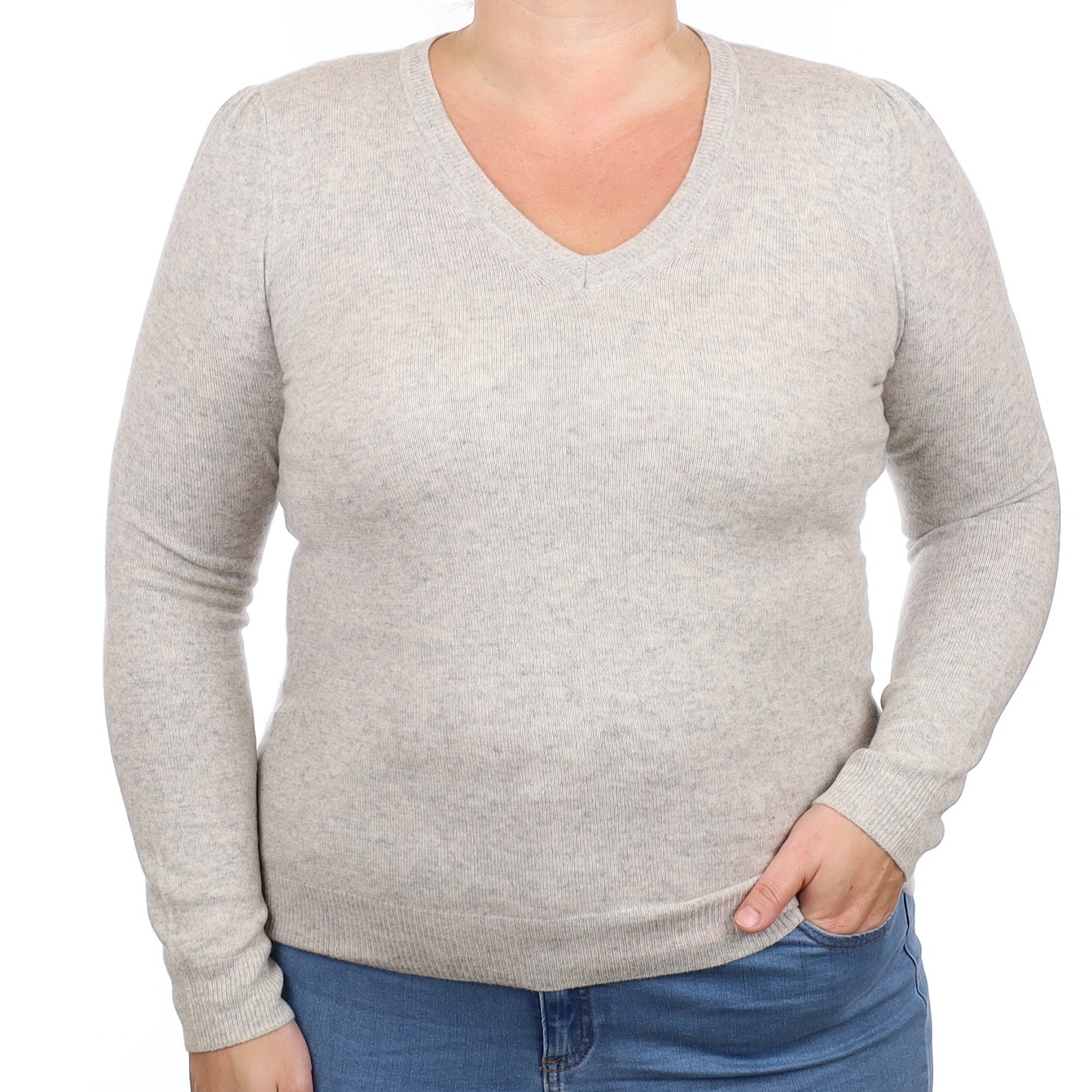Smoke Grey Lightweight Cashmere V Neck Jumper Large