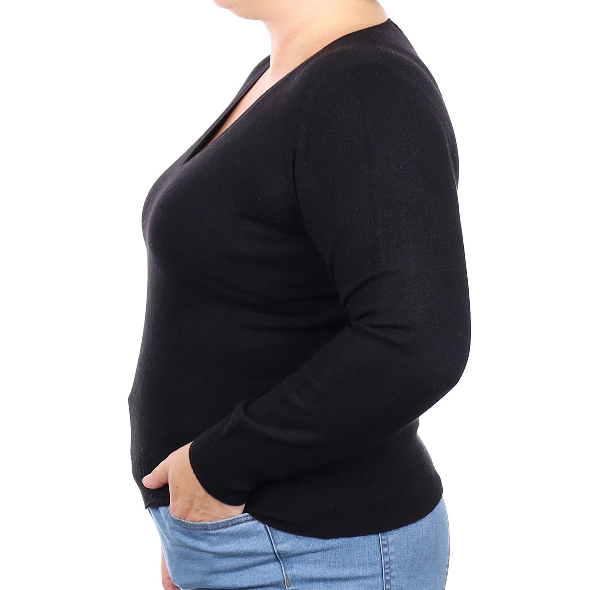 Black Cashmere V Neck Jumper Large