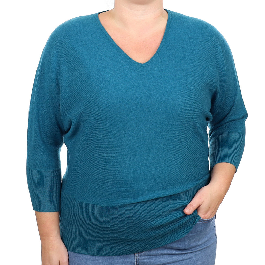 Teal Blue Cashmere V Neck Jumper Large