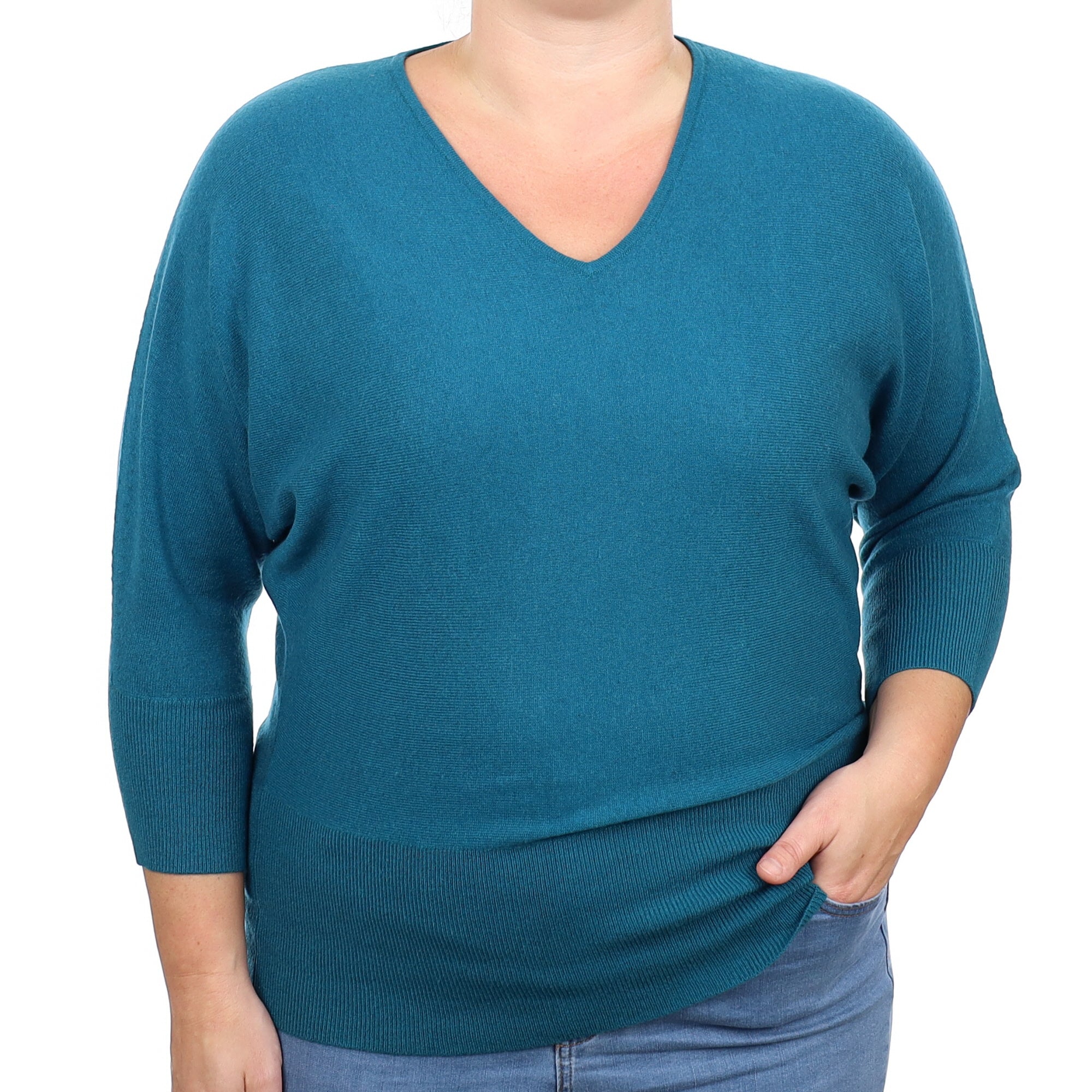 Teal Blue Cashmere V Neck Jumper Large