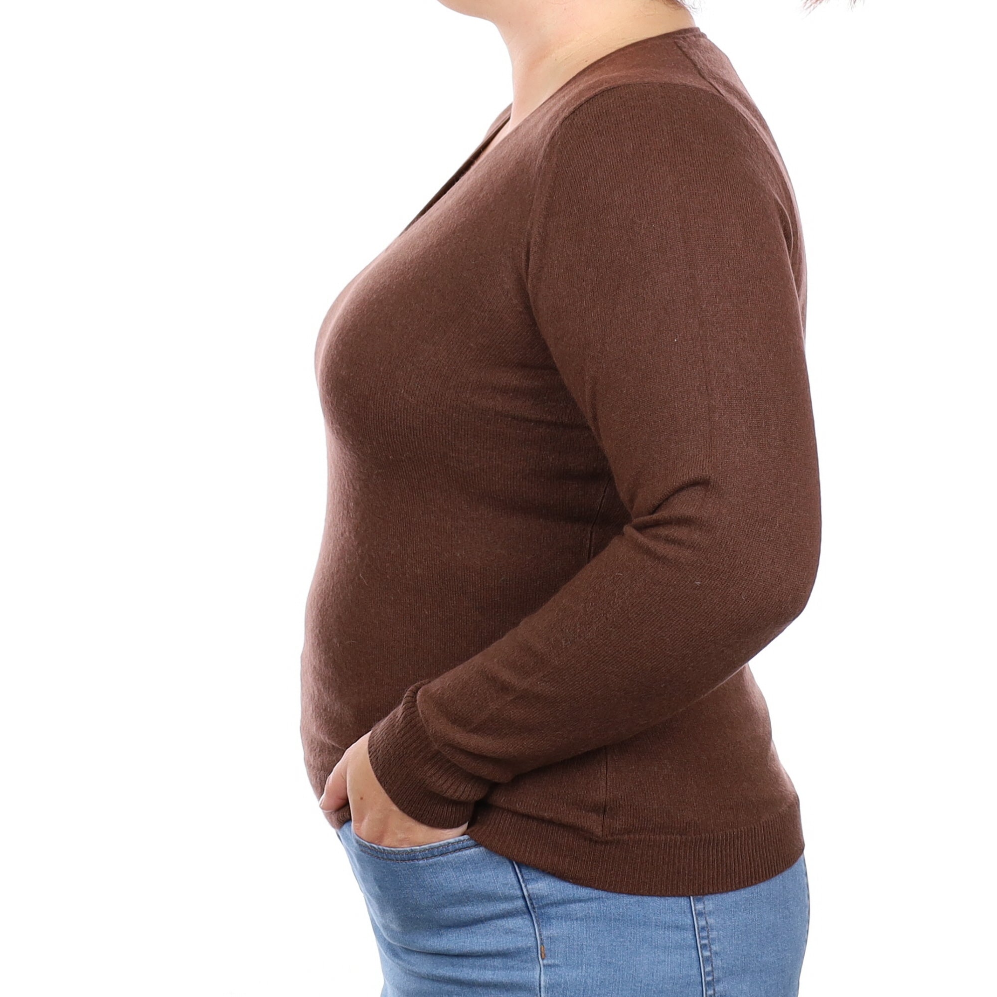 Chocolate Brown Cashmere V Neck Jumper Large