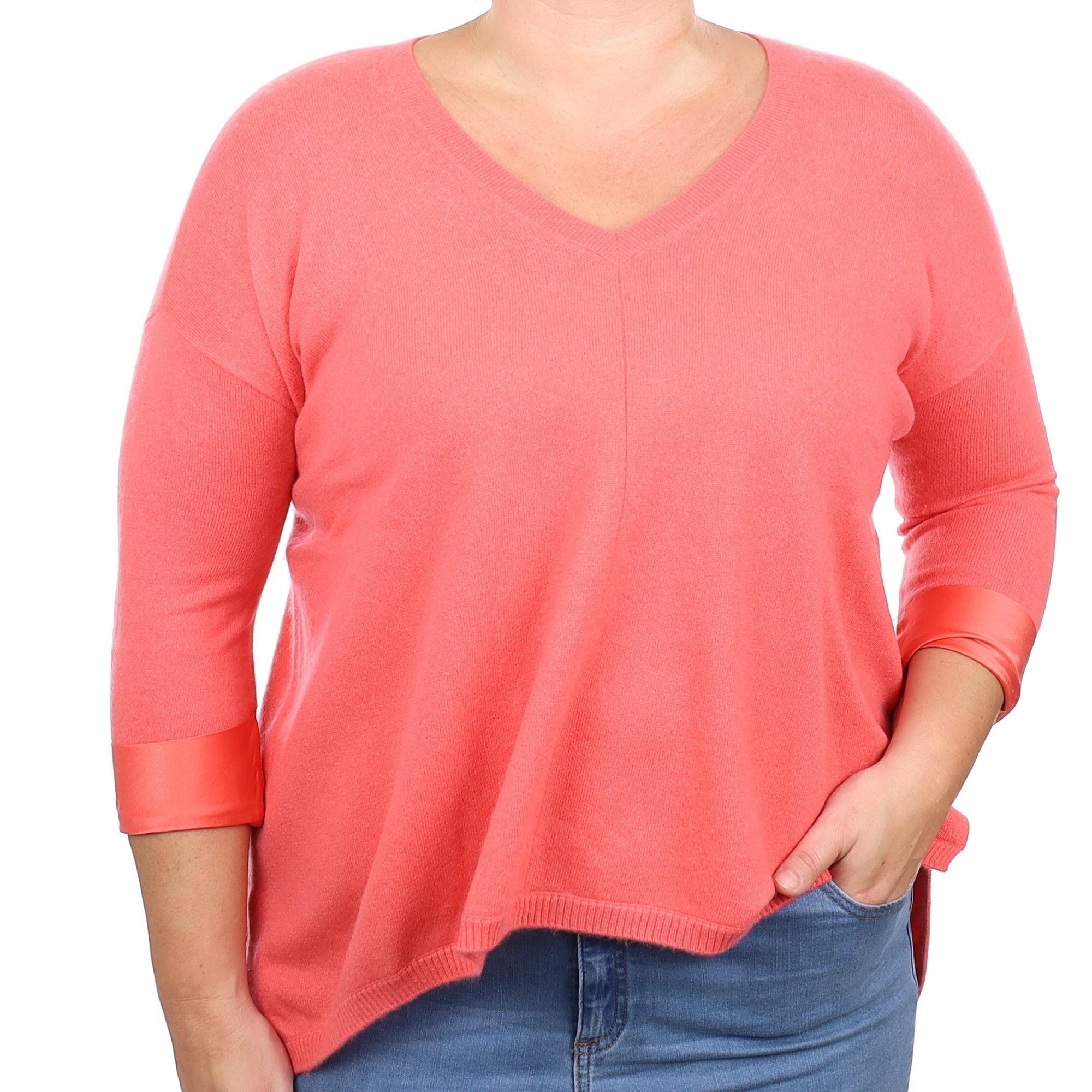 Flamingo Pink Cashmere V Neck Jumper Large