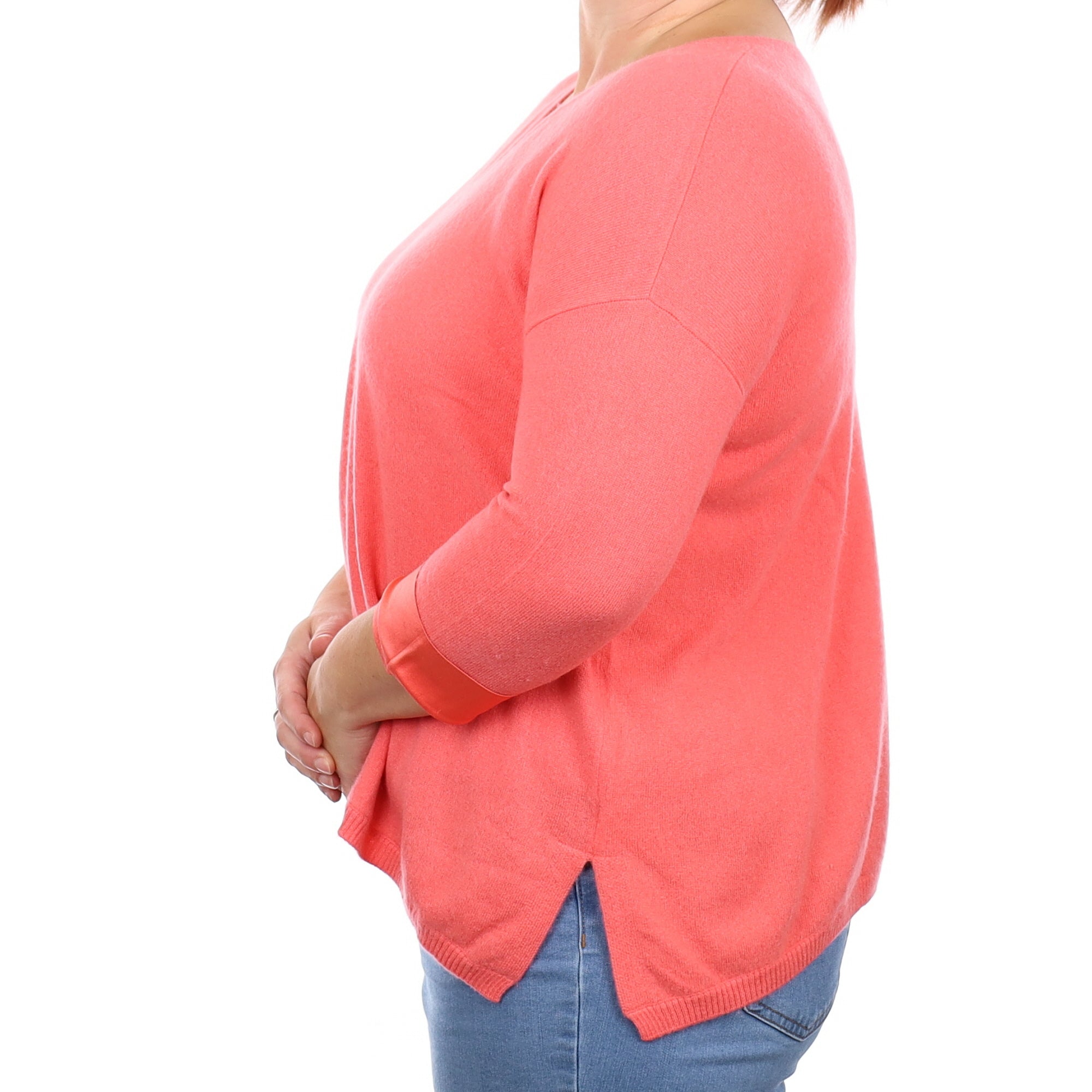 Flamingo Pink Cashmere V Neck Jumper Large