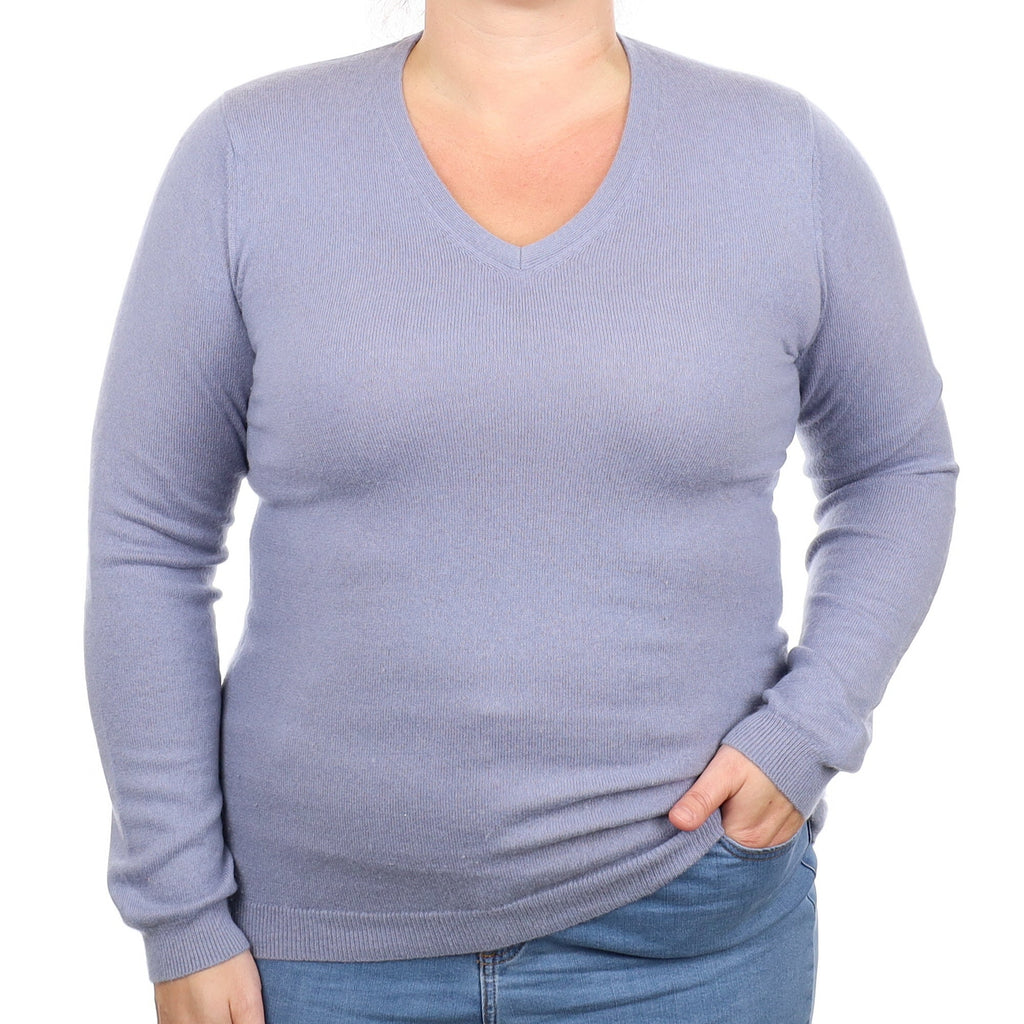 Denim Blue Cashmere V Neck Jumper Large