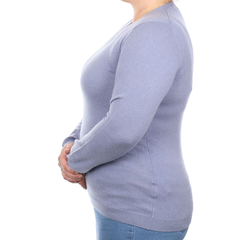 Denim Blue Cashmere V Neck Jumper Large