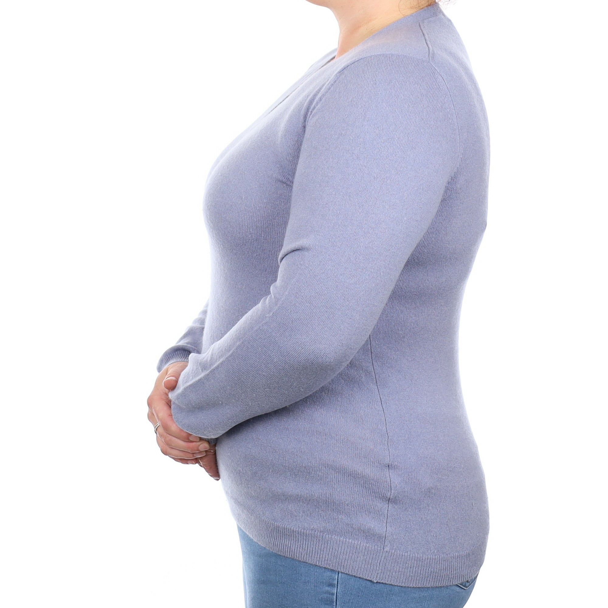 Denim Blue Cashmere V Neck Jumper Large