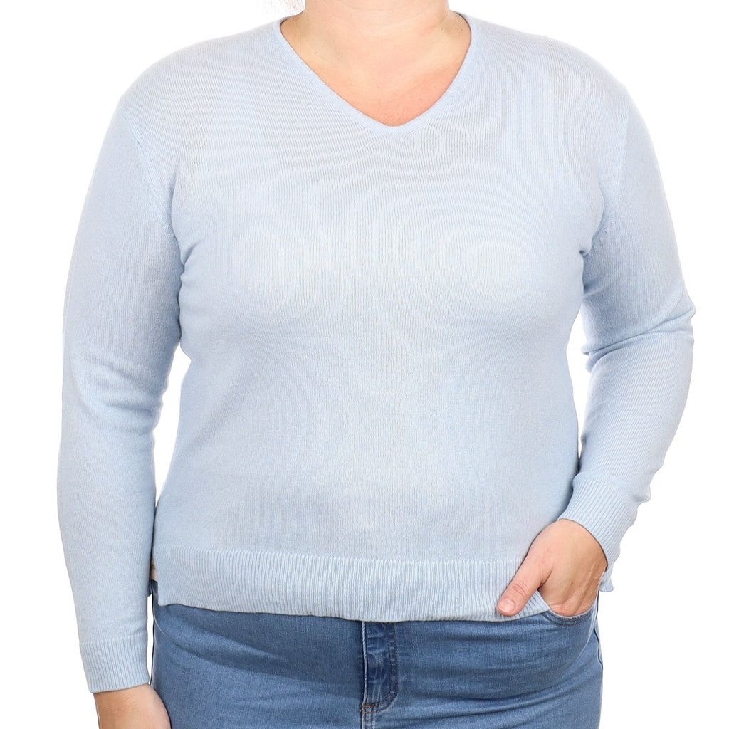Powder Blue Cashmere V Neck Jumper Large