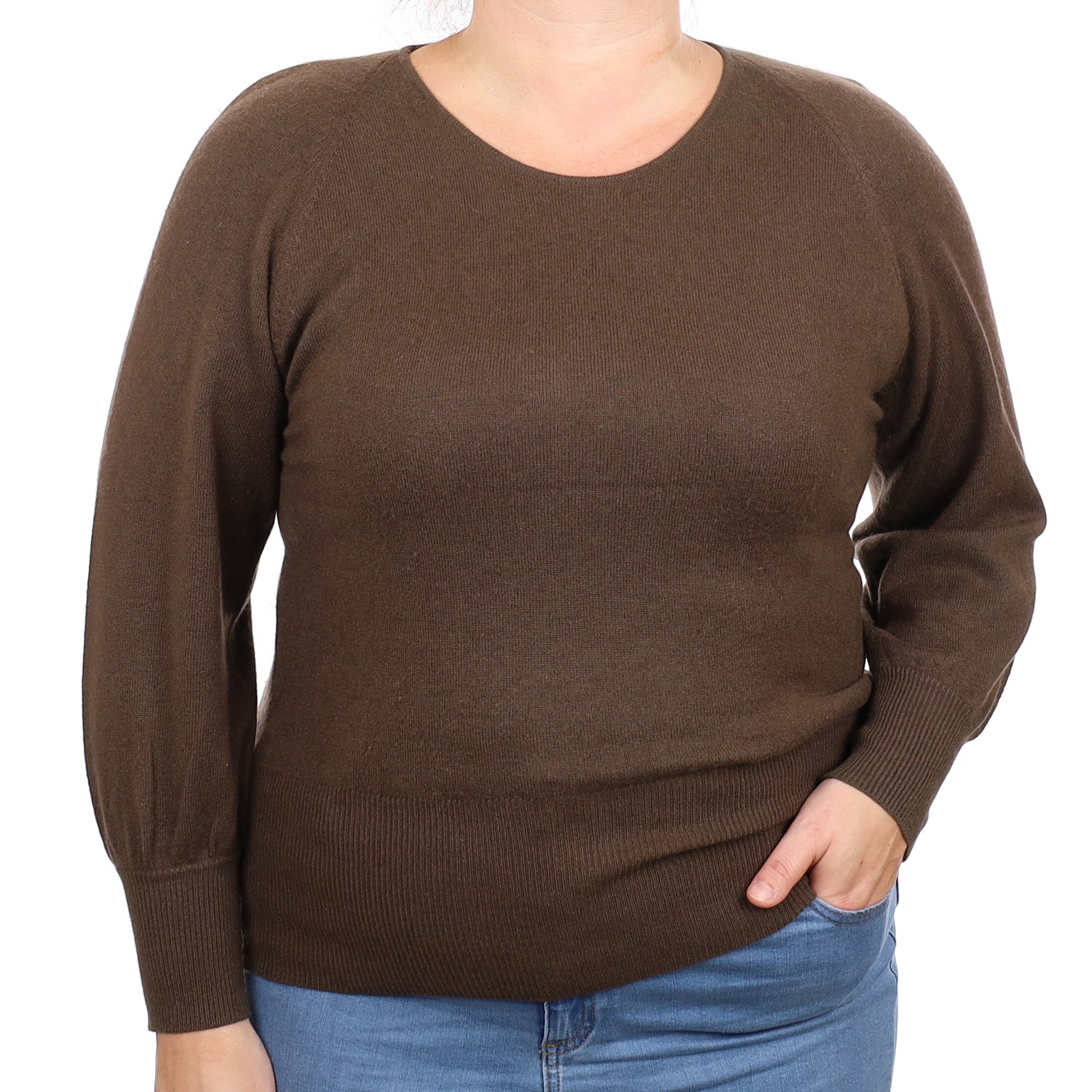 Chocolate Brown Cashmere Crew Neck Jumper Large