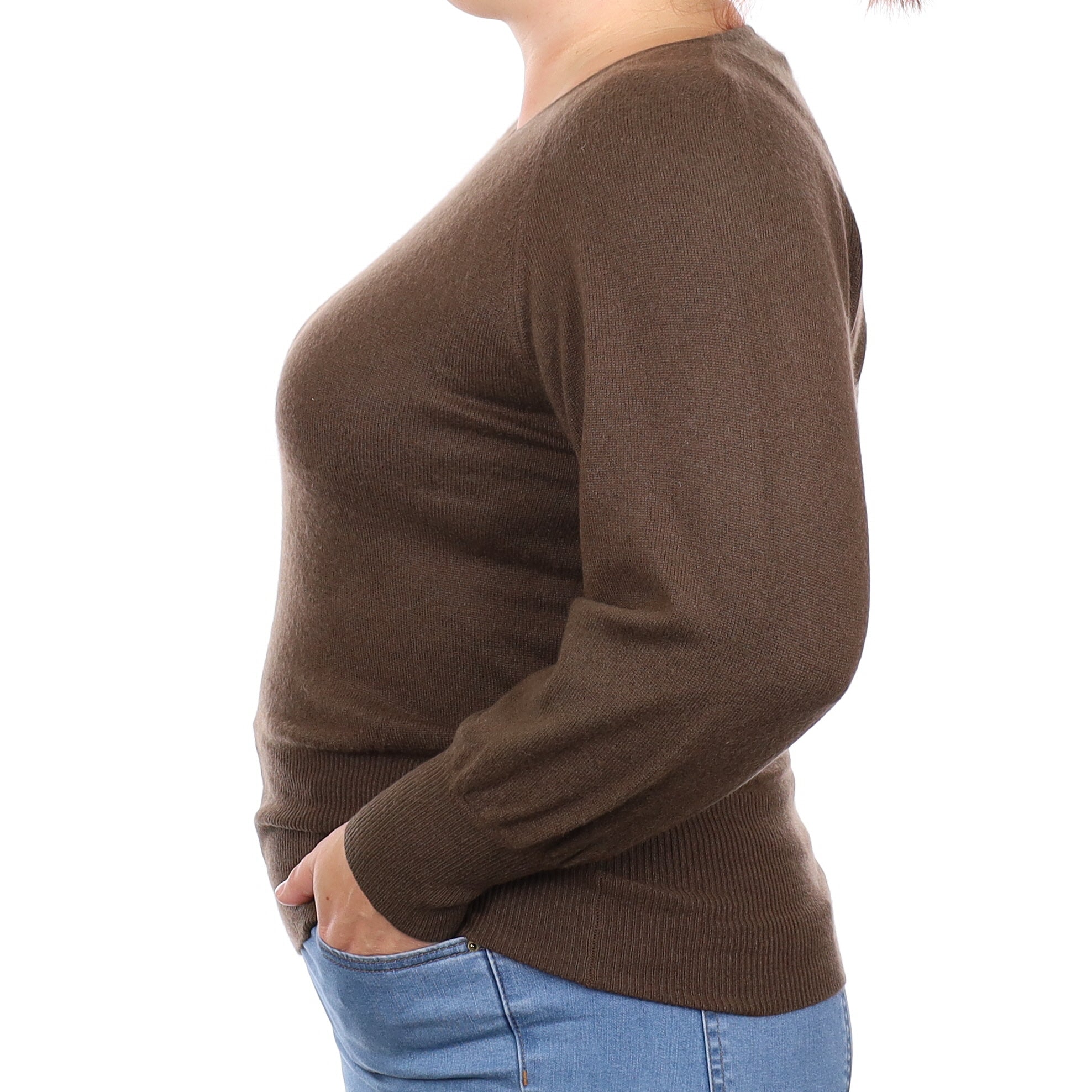 Chocolate Brown Cashmere Crew Neck Jumper Large