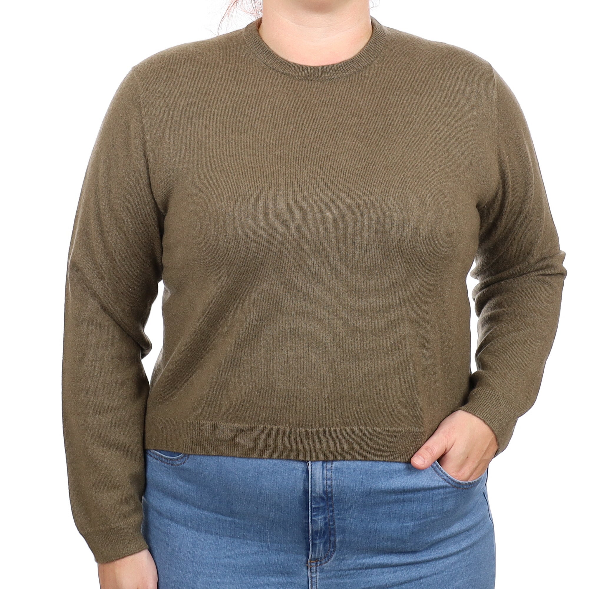 Khaki Green Cashmere Crew Neck Jumper Large