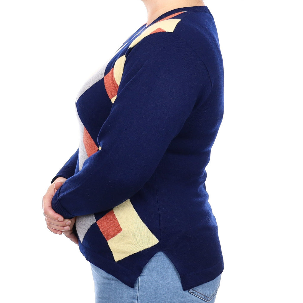Navy Diamond Cashmere Crew Neck Jumper Large