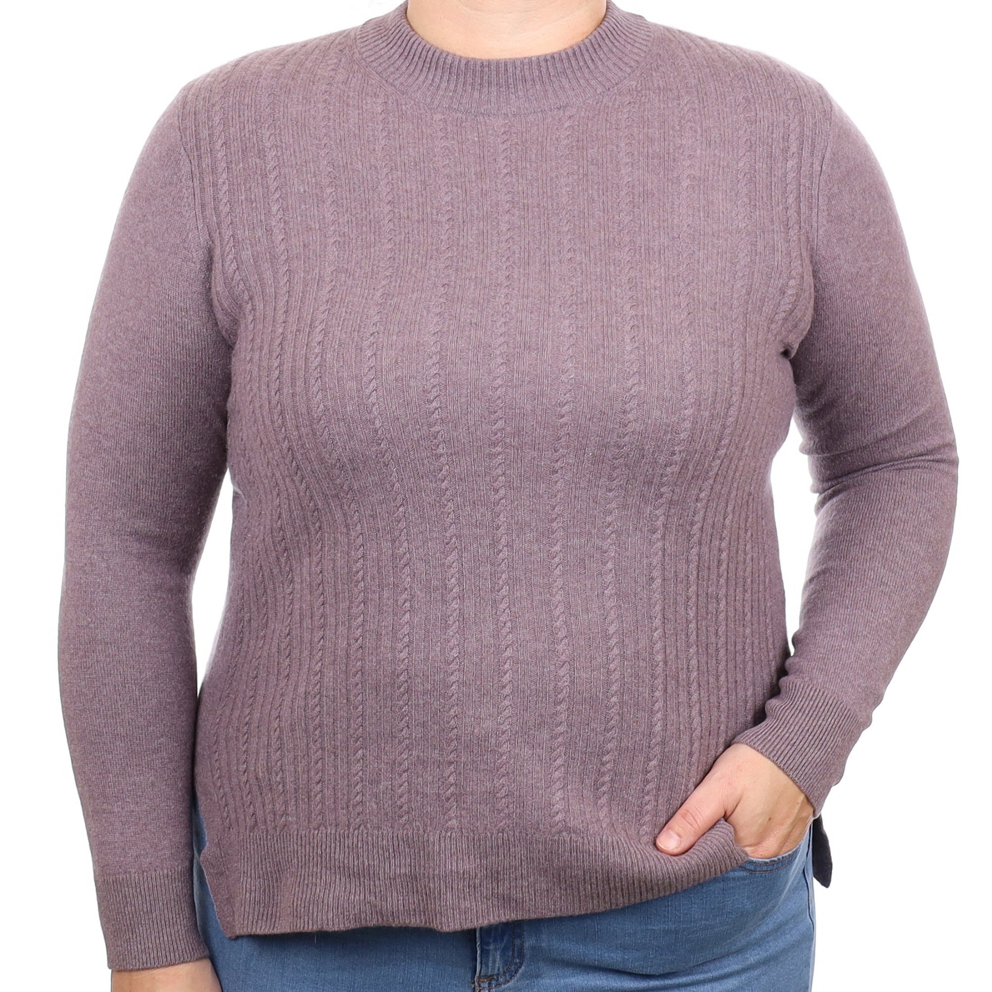 Wisteria Purple Cashmere Cable Crew Neck Jumper Large