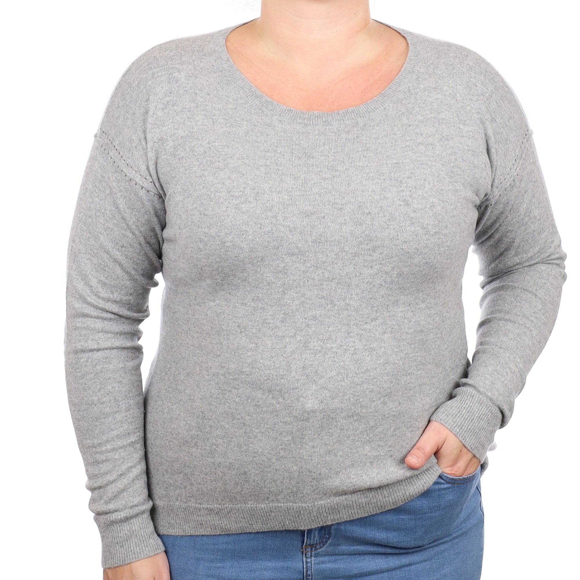 Ash Grey Cashmere Wide Crew Neck Jumper Large