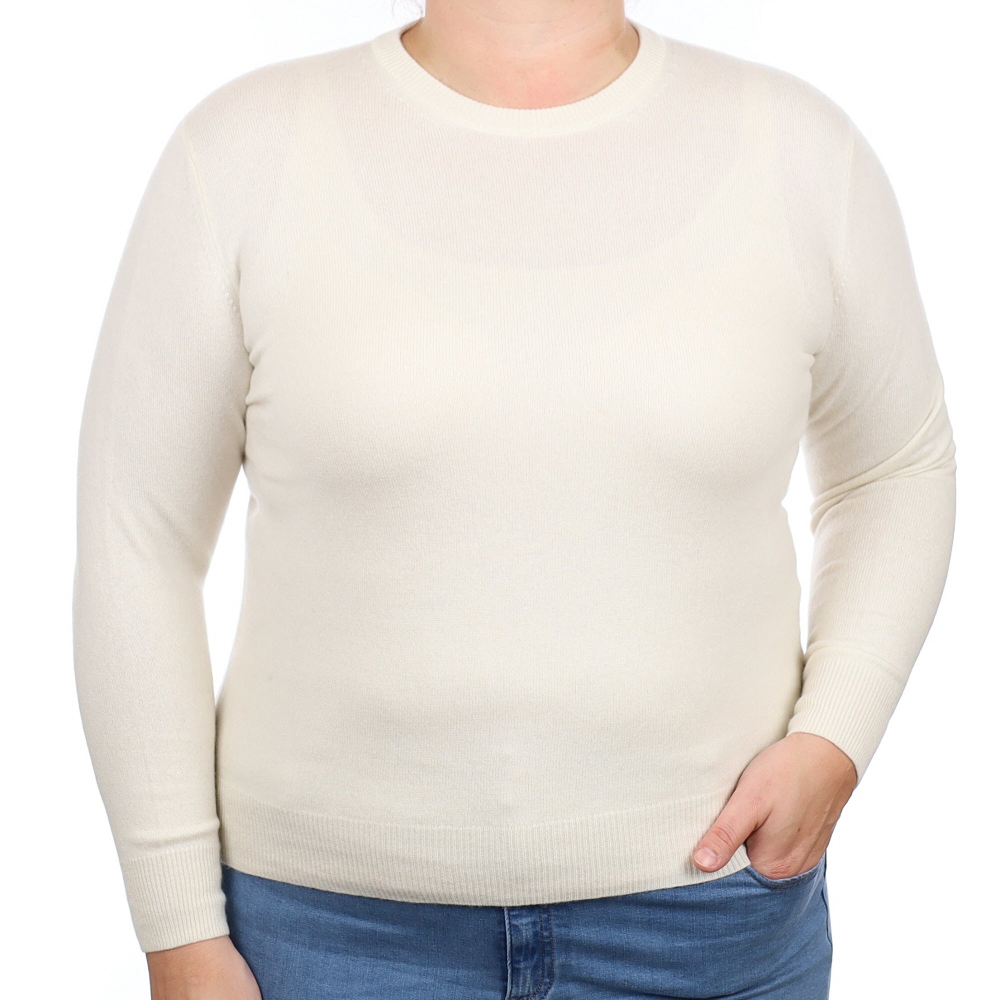 Ivory Cashmere Crew Neck Jumper Large