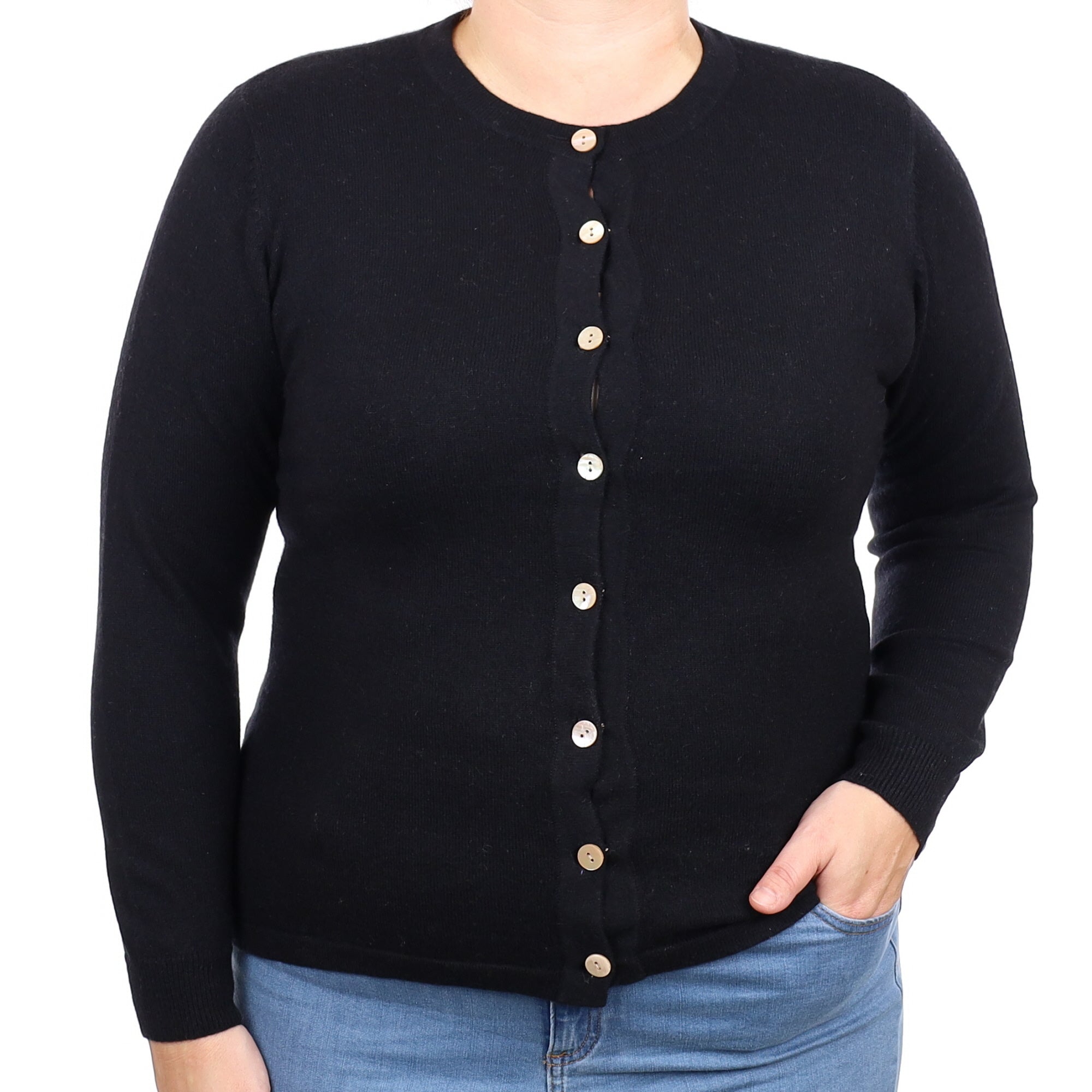 Black Cashmere Crew Neck Cardigan Large