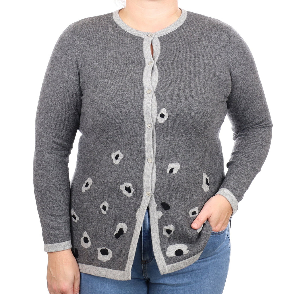 Slate Grey Pattern Cashmere Crew Neck Cardigan Large