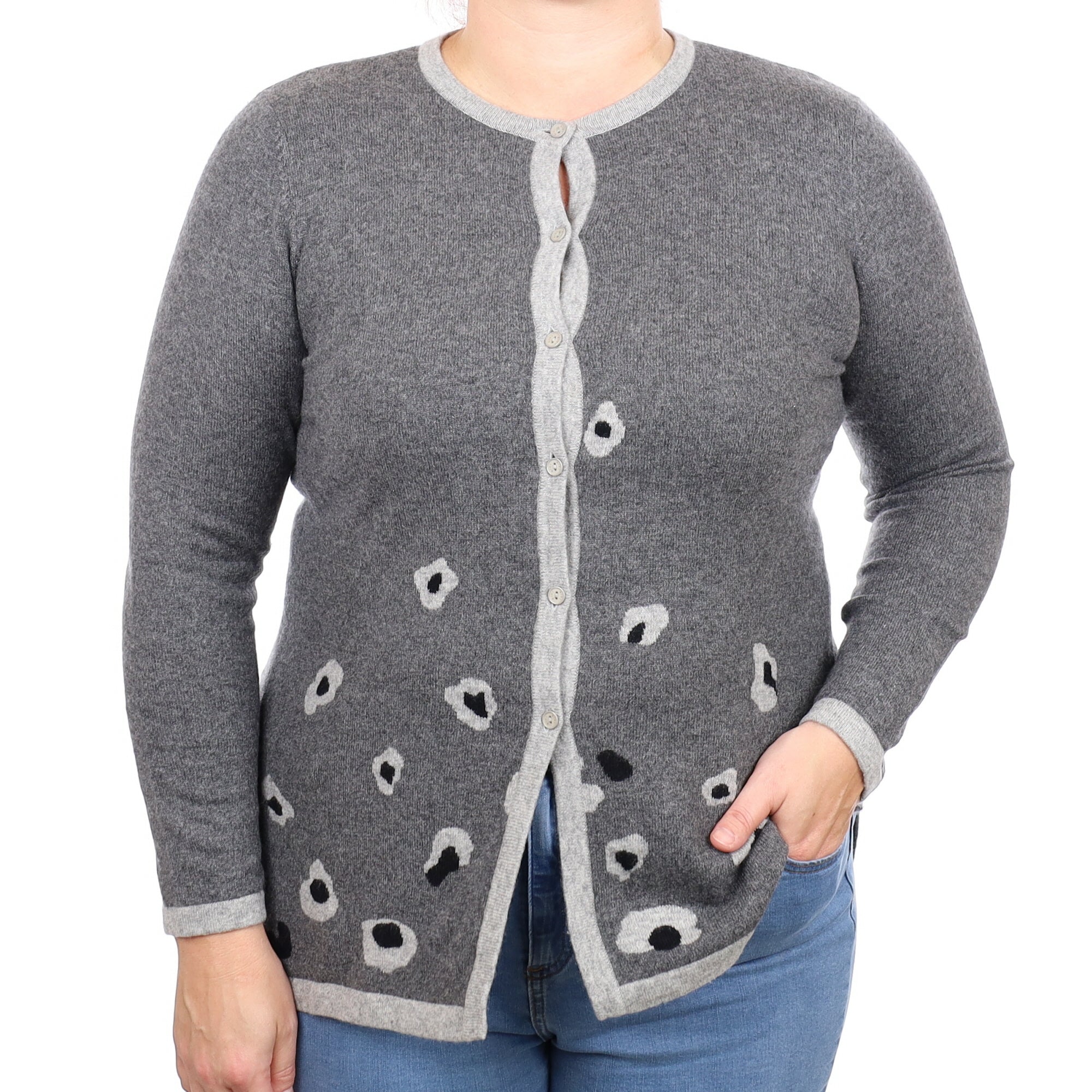 Slate Grey Pattern Cashmere Crew Neck Cardigan Large