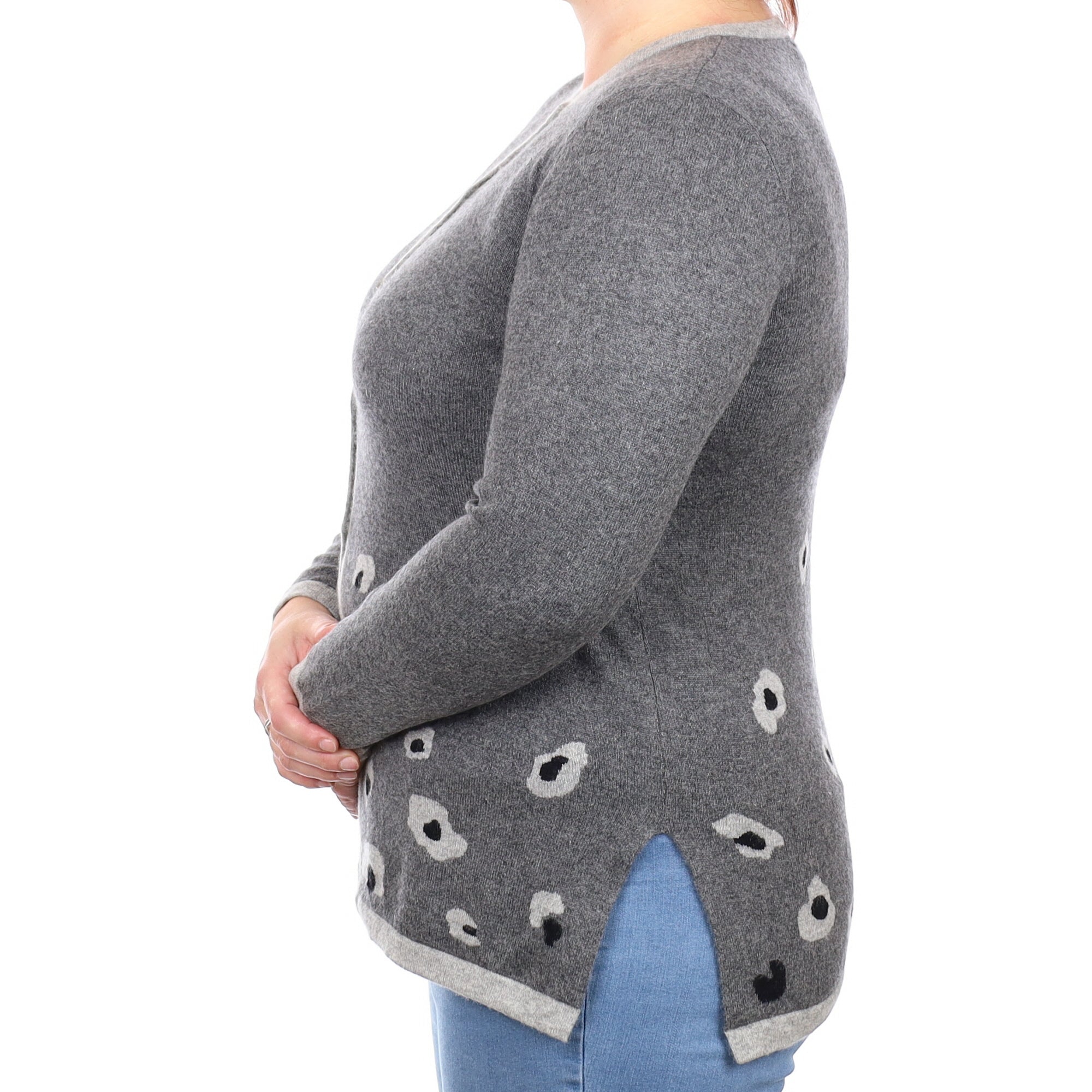 Slate Grey Pattern Cashmere Crew Neck Cardigan Large