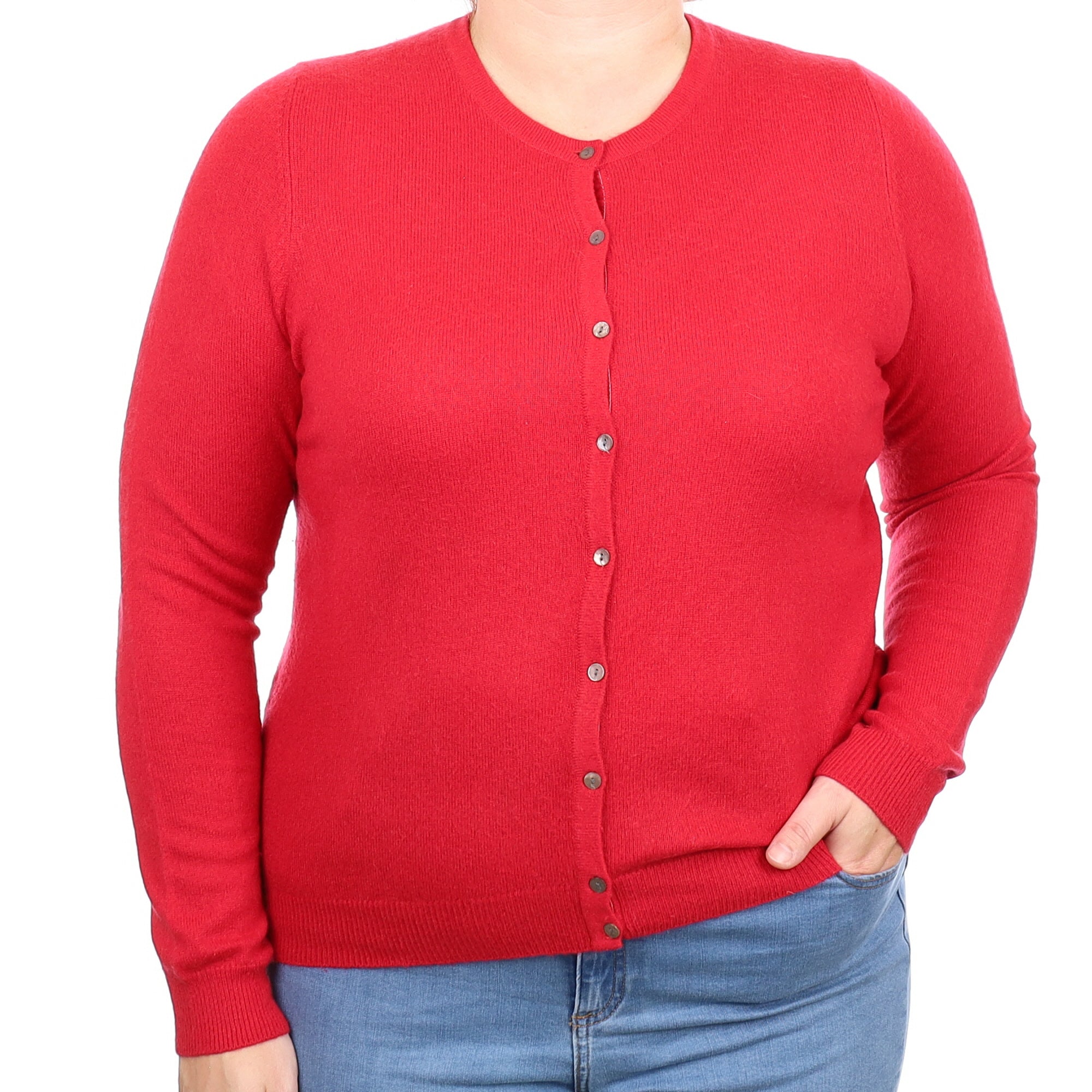 Post Box Red Cashmere Crew Neck Cardigan Large