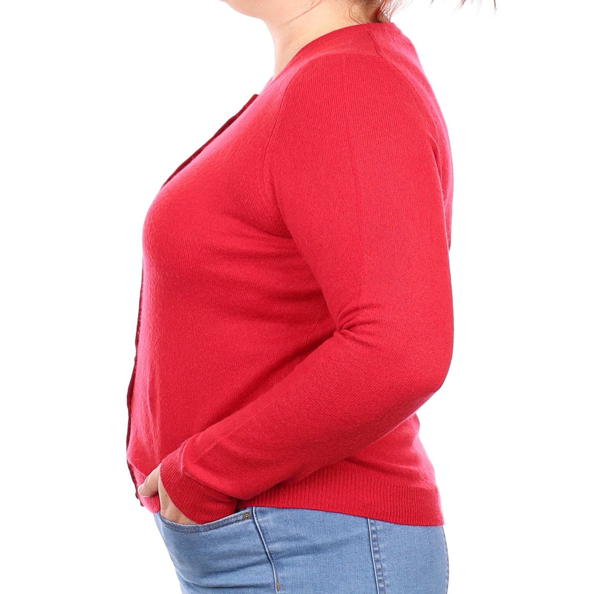 Post Box Red Cashmere Crew Neck Cardigan Large