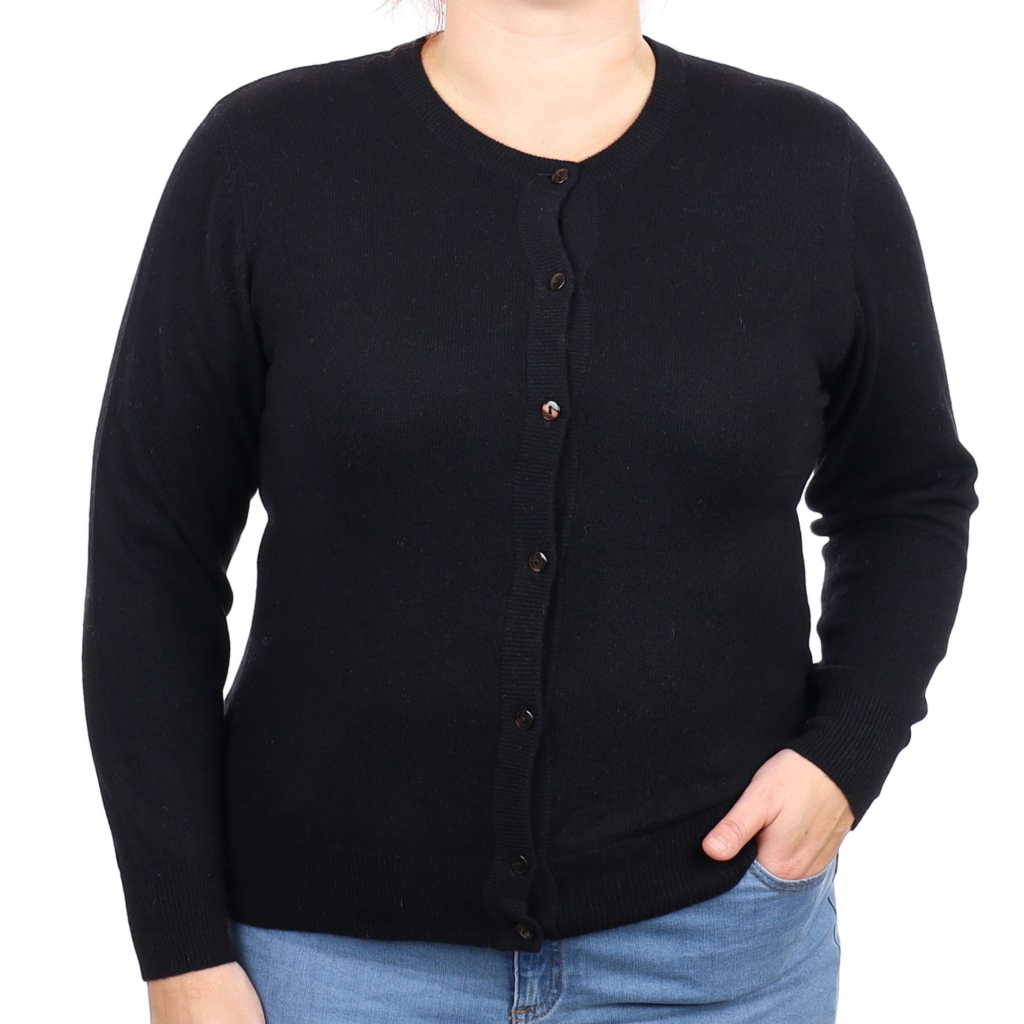 Black Cashmere Crew Neck  Cardigan Large
