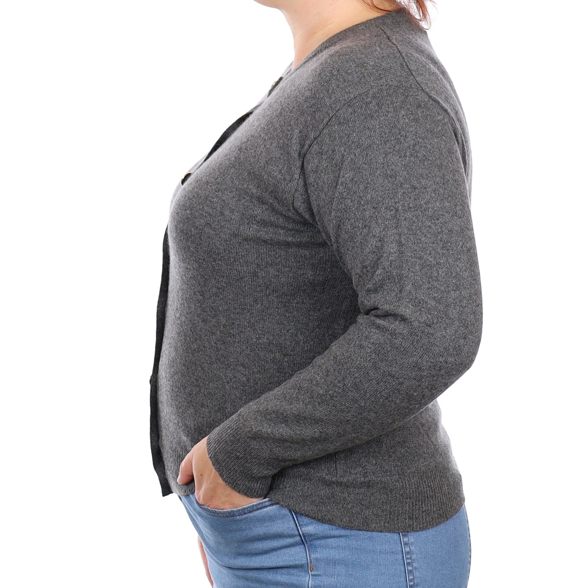 Charcoal Grey Cashmere Crew Neck Cardigan Large