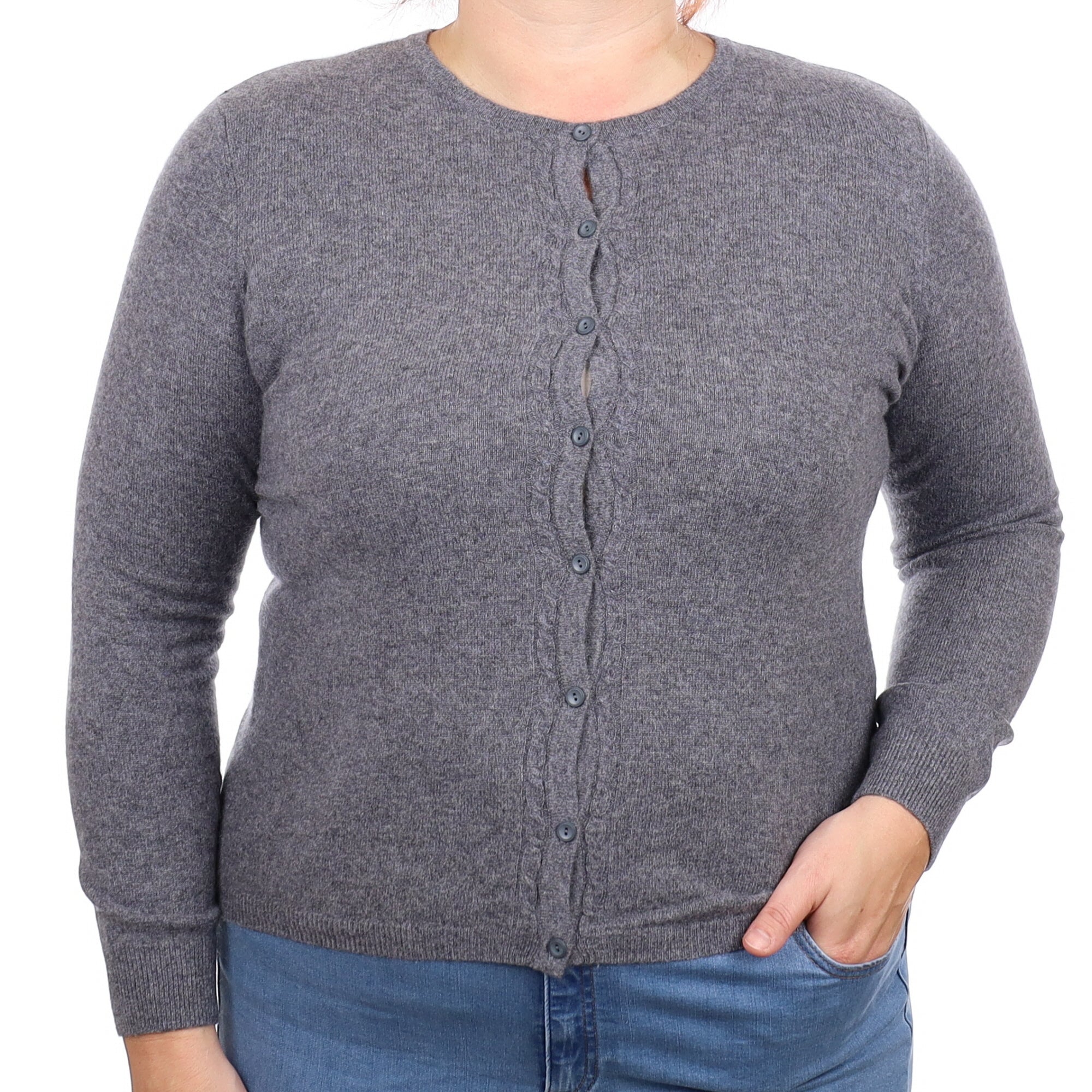 Slate Grey Cashmere Crew Neck Cardigan Large