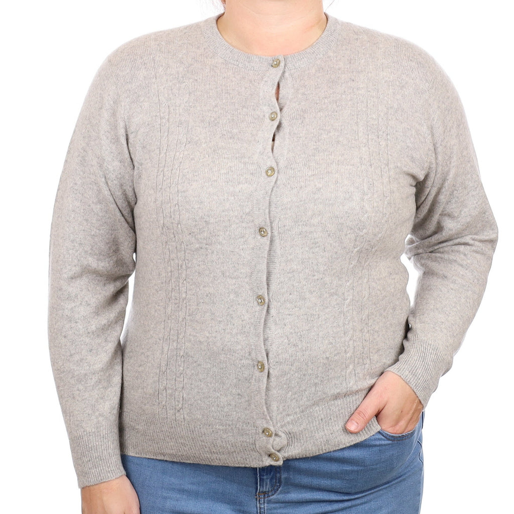 Smoke Grey Cable Detail Cashmere Crew Cardigan Large