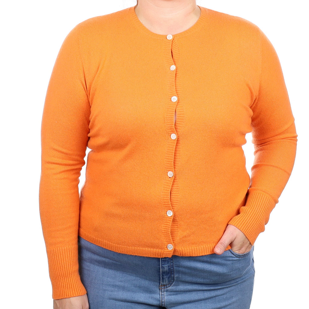 Allude Tangerine Orange Cashmere Crew Neck Cardigan Large