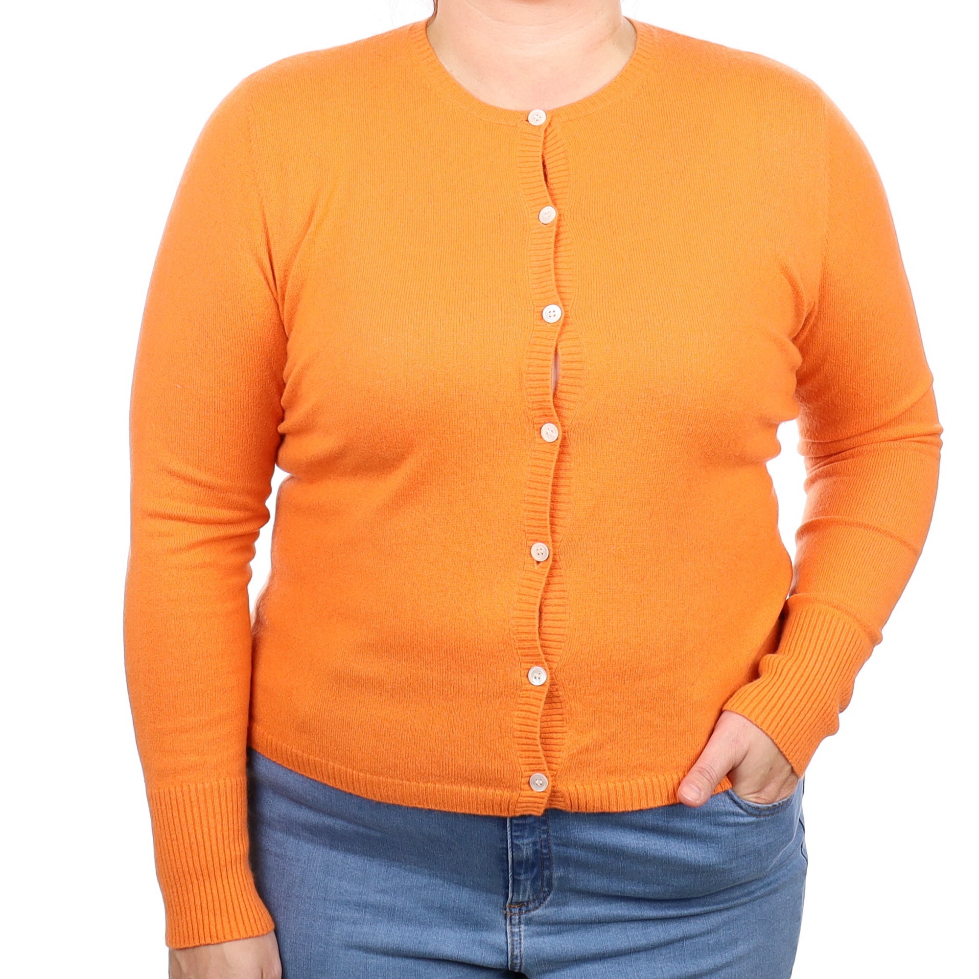 Allude Tangerine Orange Cashmere Crew Neck Cardigan Large