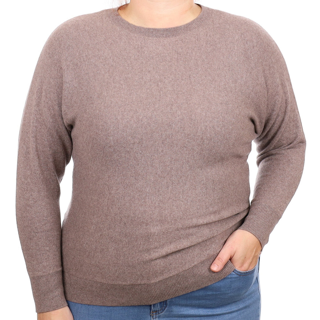 Taupe Brown Cashmere Crew Neck Jumper Large
