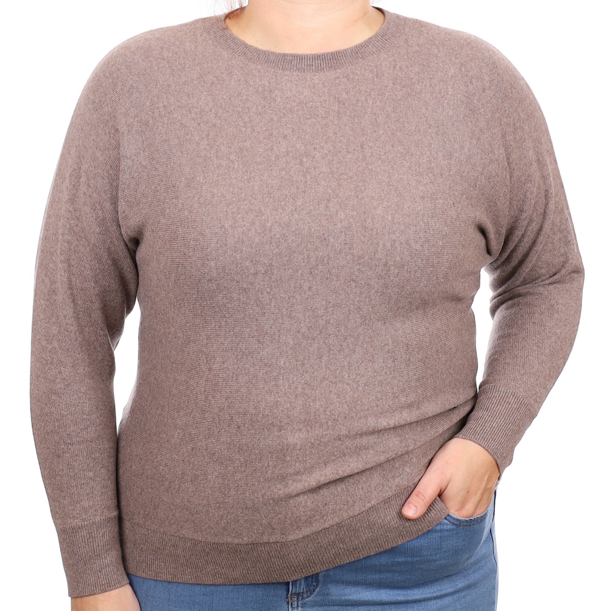 Taupe Brown Cashmere Crew Neck Jumper Large