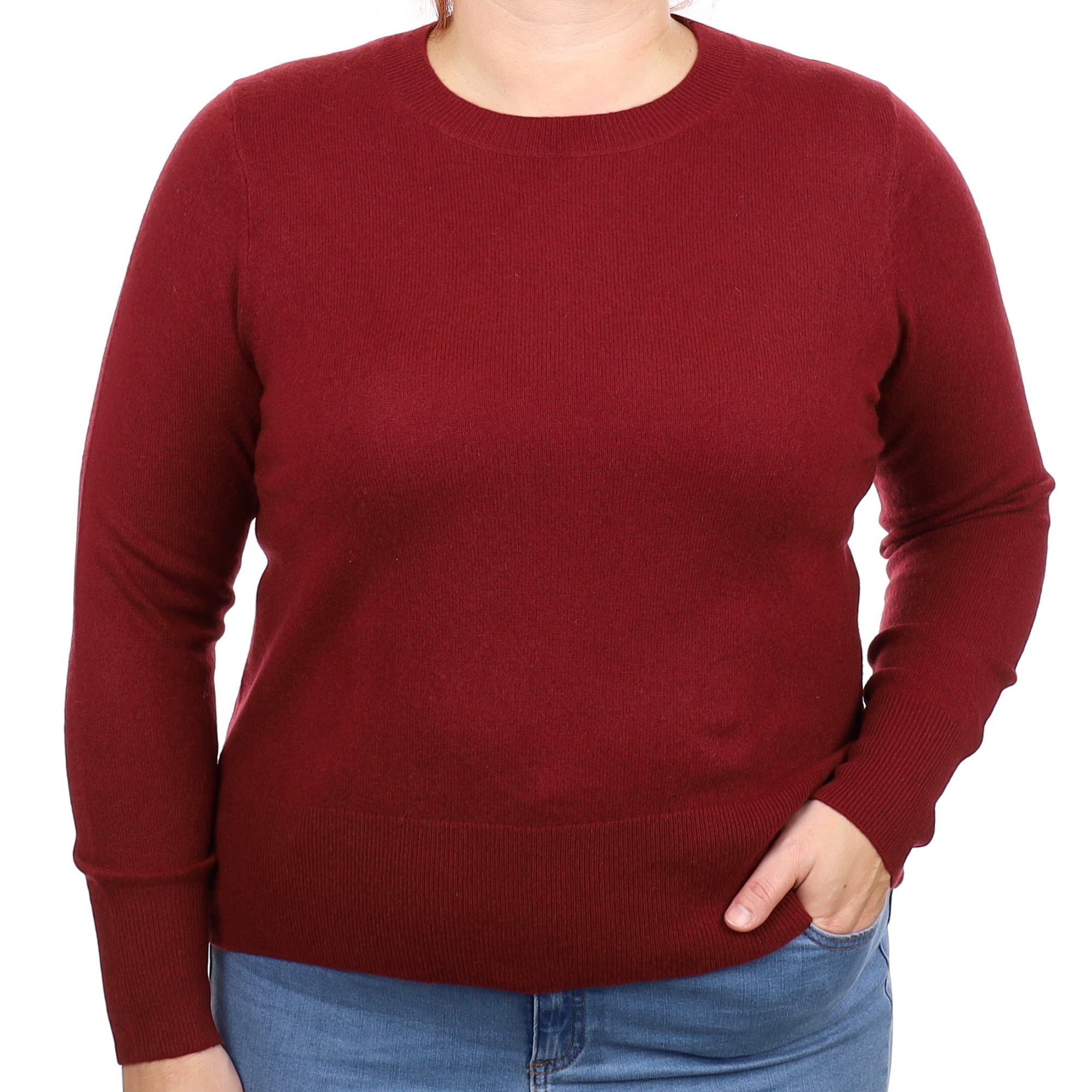 Burgundy Red Cashmere Crew Neck Jumper Large