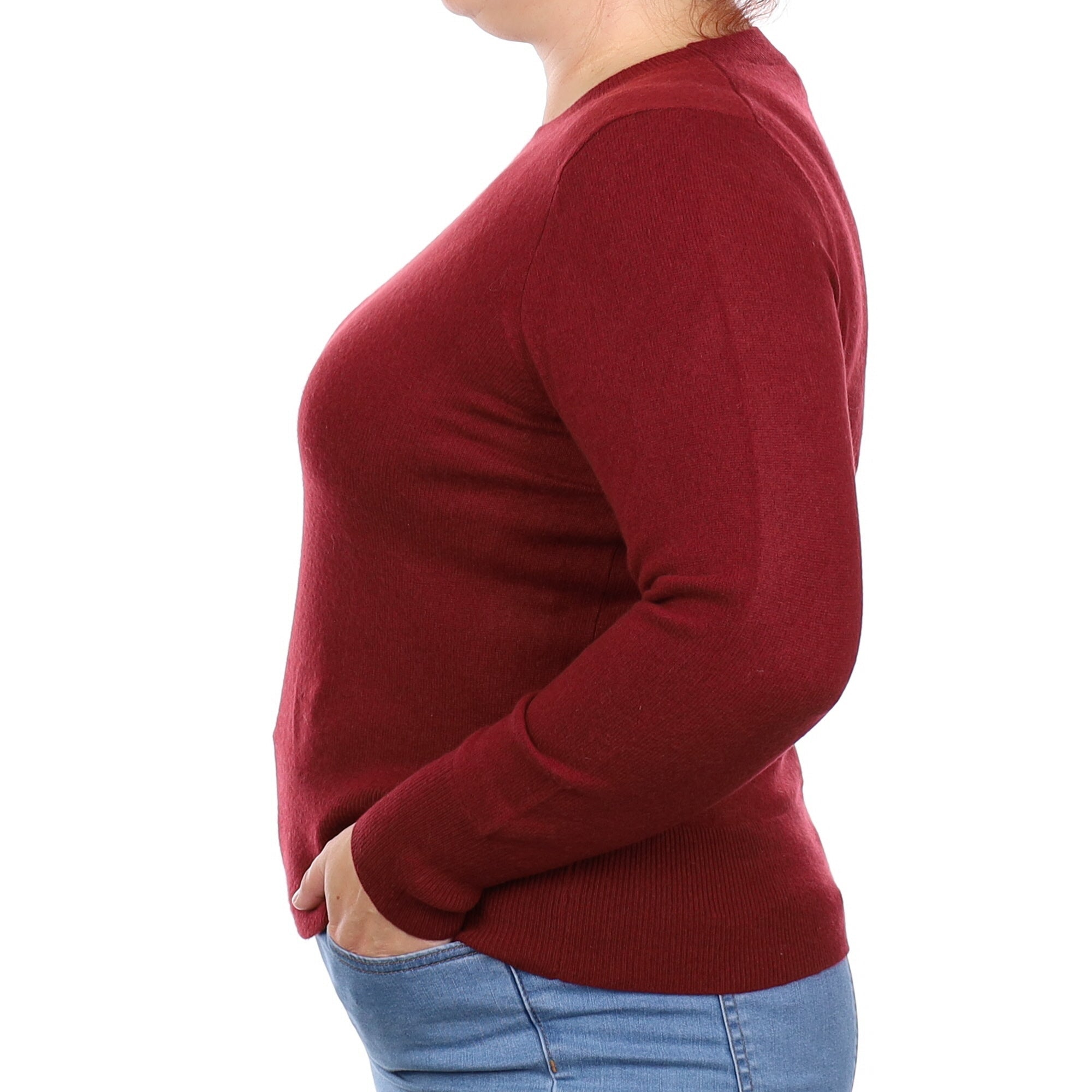 Burgundy Red Cashmere Crew Neck Jumper Large