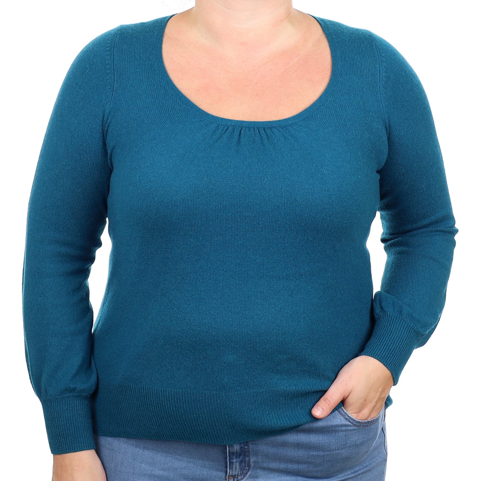 Teal Blue Cashmere Scoop Neck Jumper Large