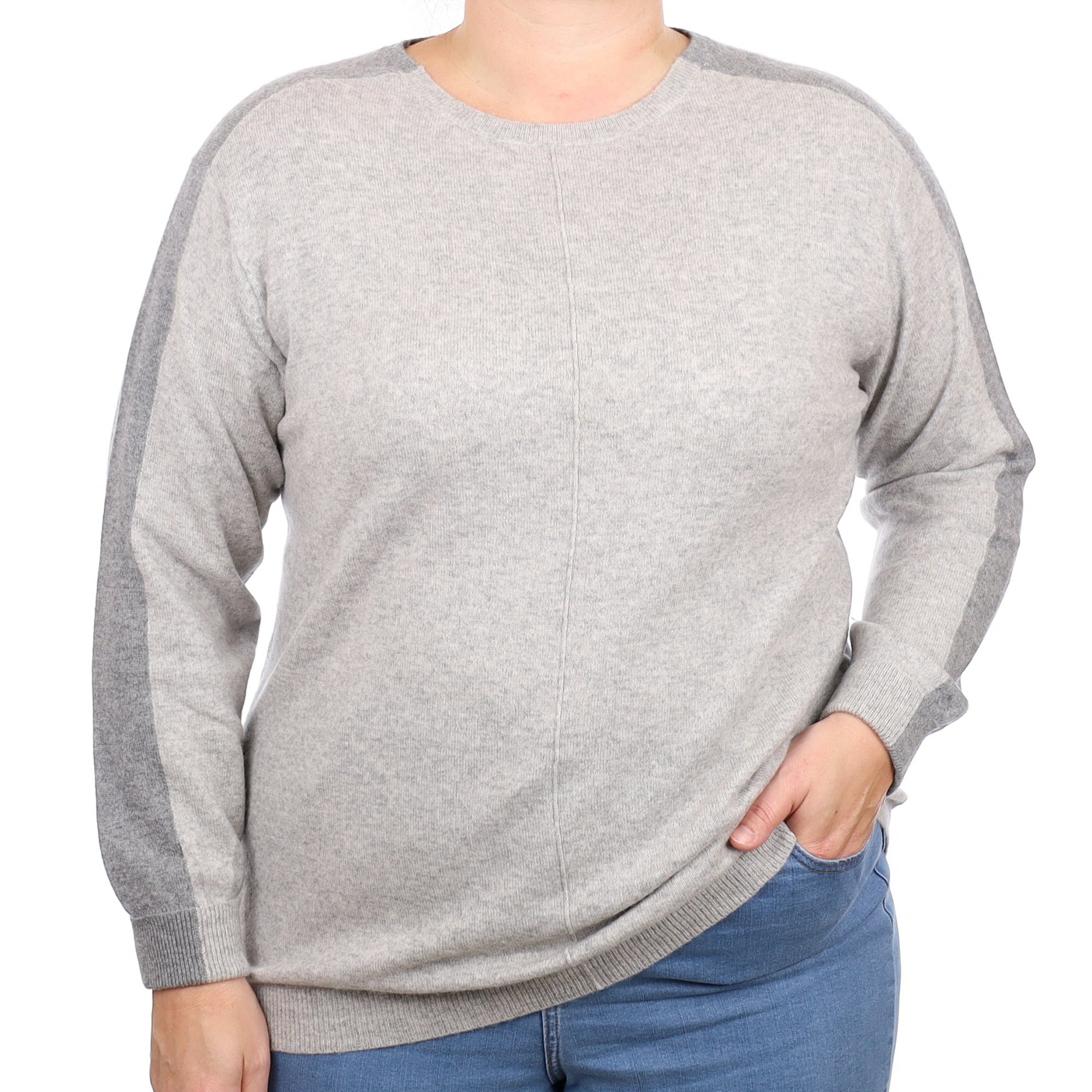 Two Toned Grey Cashmere Crew Neck Jumper Large