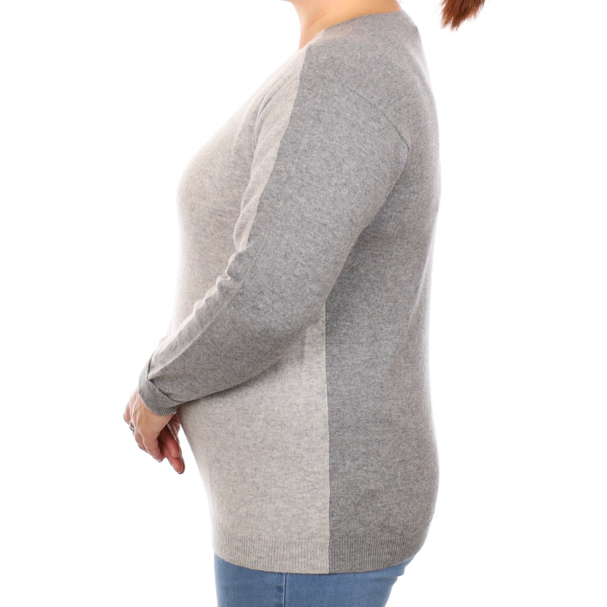 Two Toned Grey Cashmere Crew Neck Jumper Large