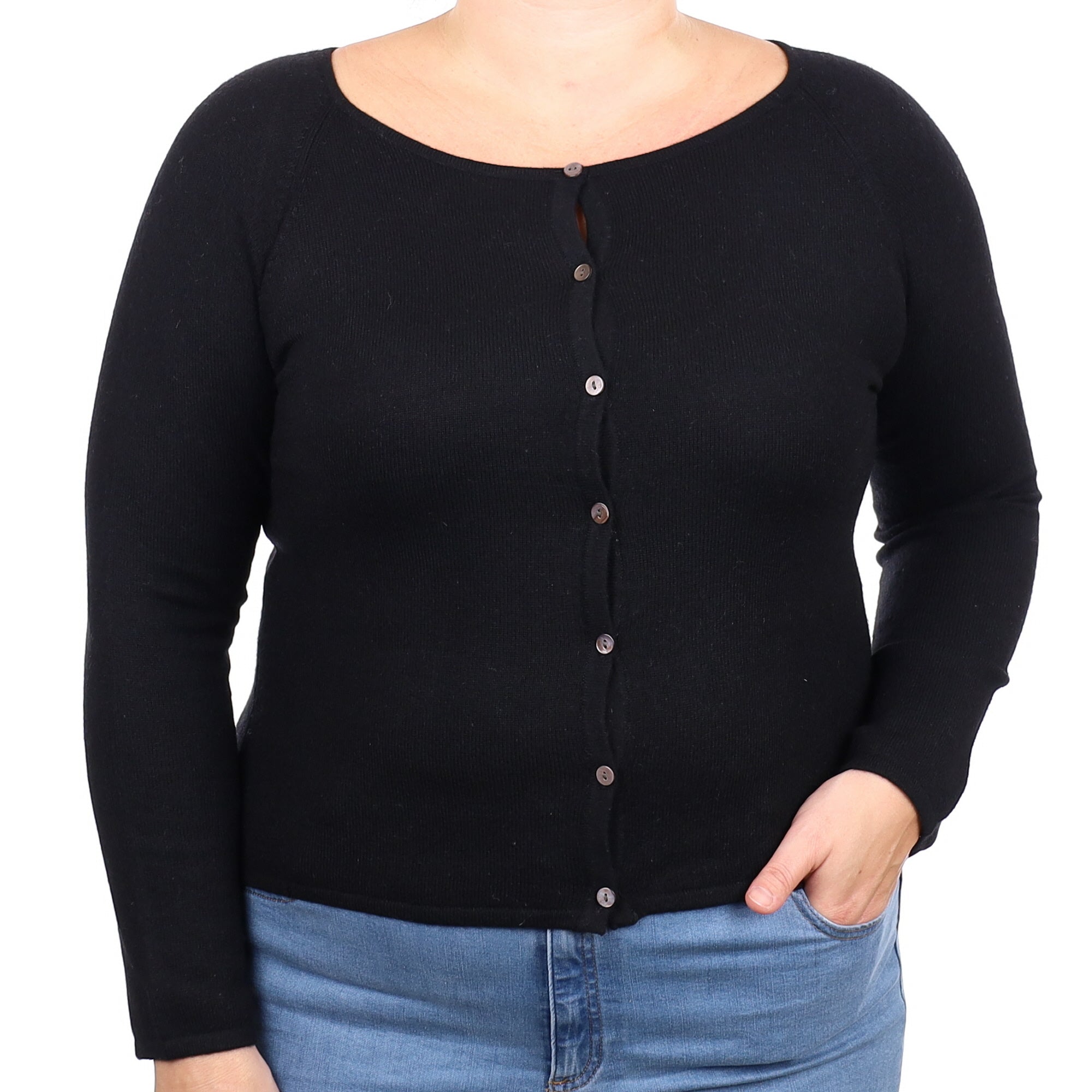 Black Cashmere Crew Neck Cardigan Large