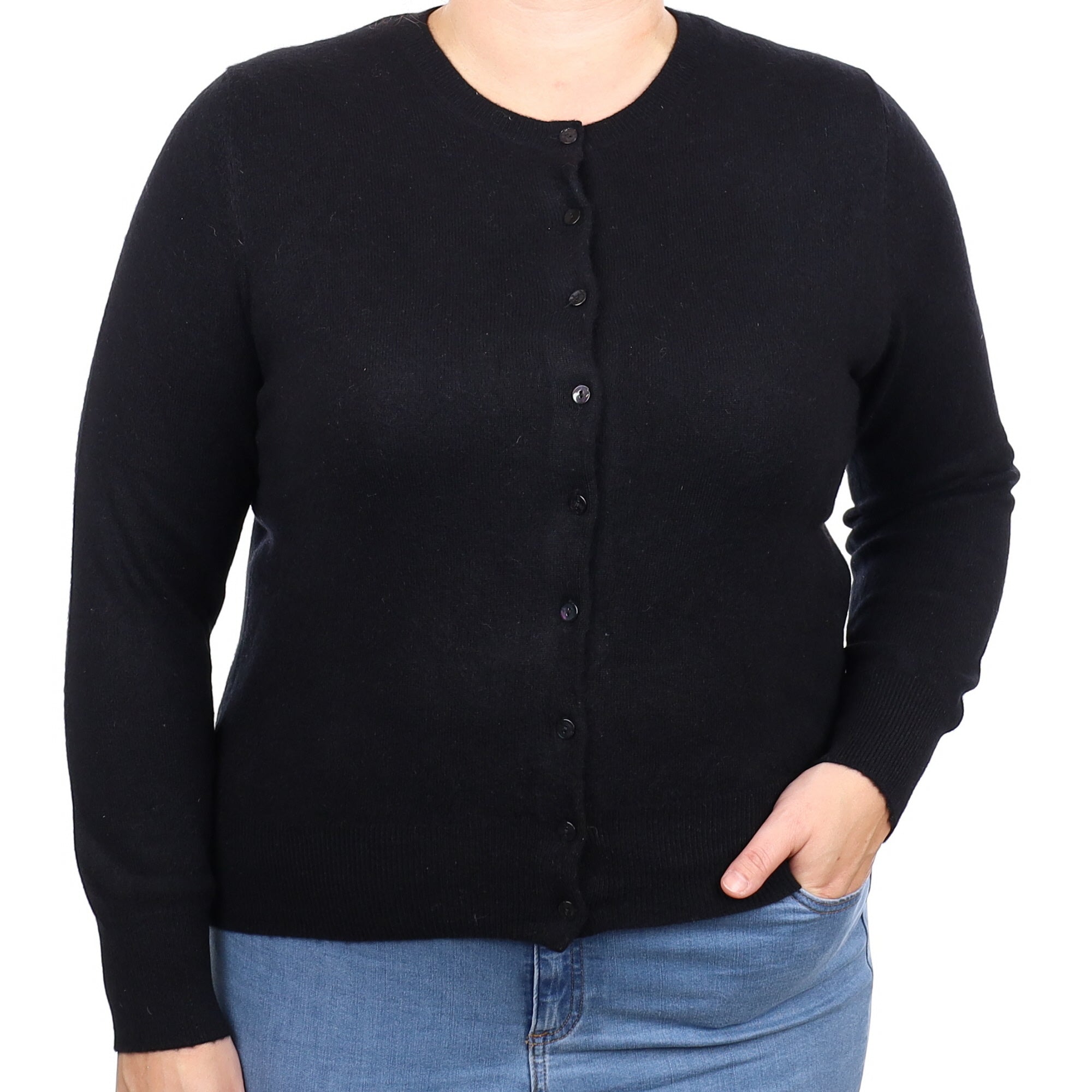 Black Cashmere Crew Neck Cardigan Large