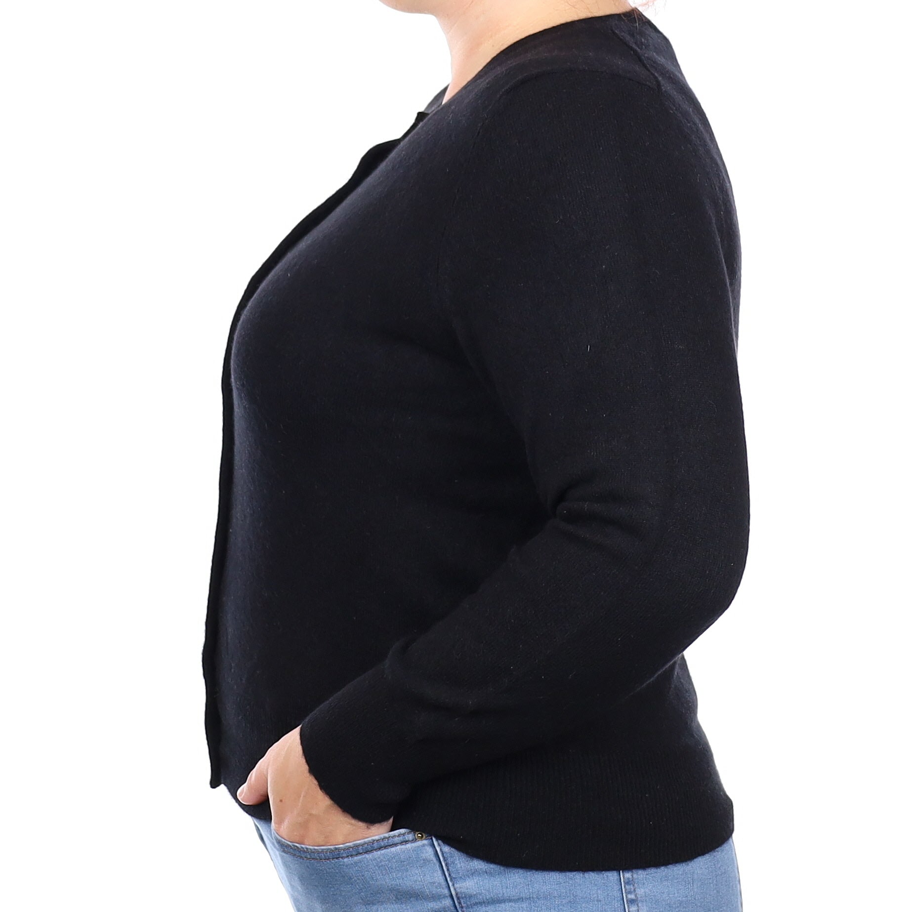 Black Cashmere Crew Neck Cardigan Large