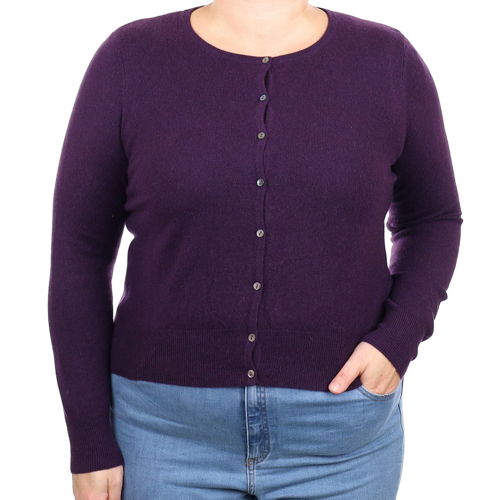 Deep Purple Cashmere Crew Neck Cardigan Large