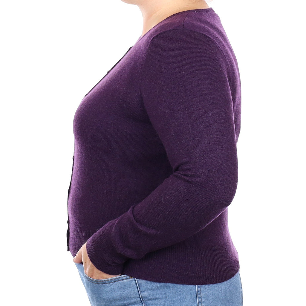 Deep Purple Cashmere Crew Neck Cardigan Large