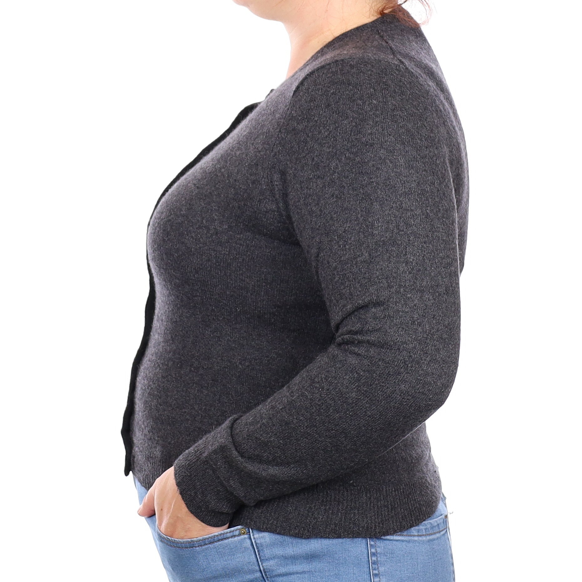Charcoal Grey Cashmere Crew Neck Cardigan Large