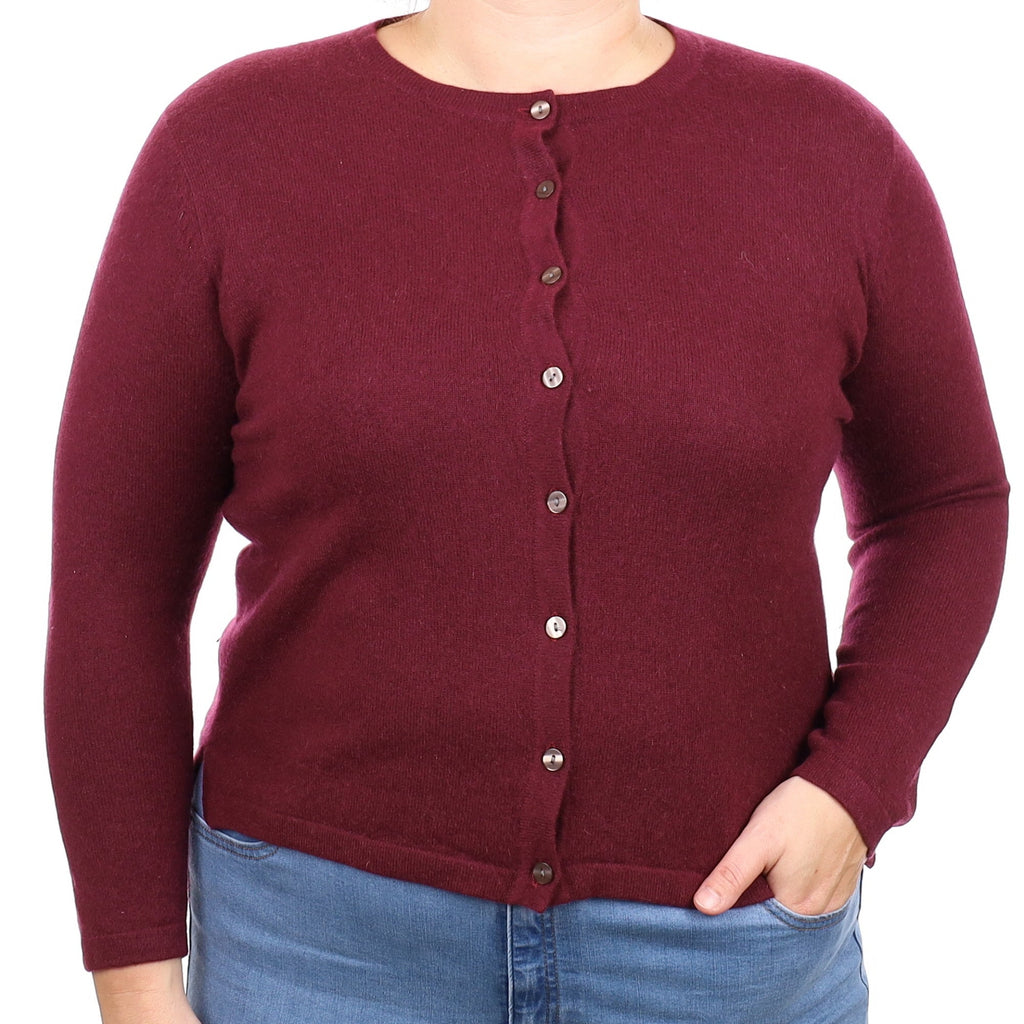 Mulberry Red Cashmere Crew Neck Cardigan Large
